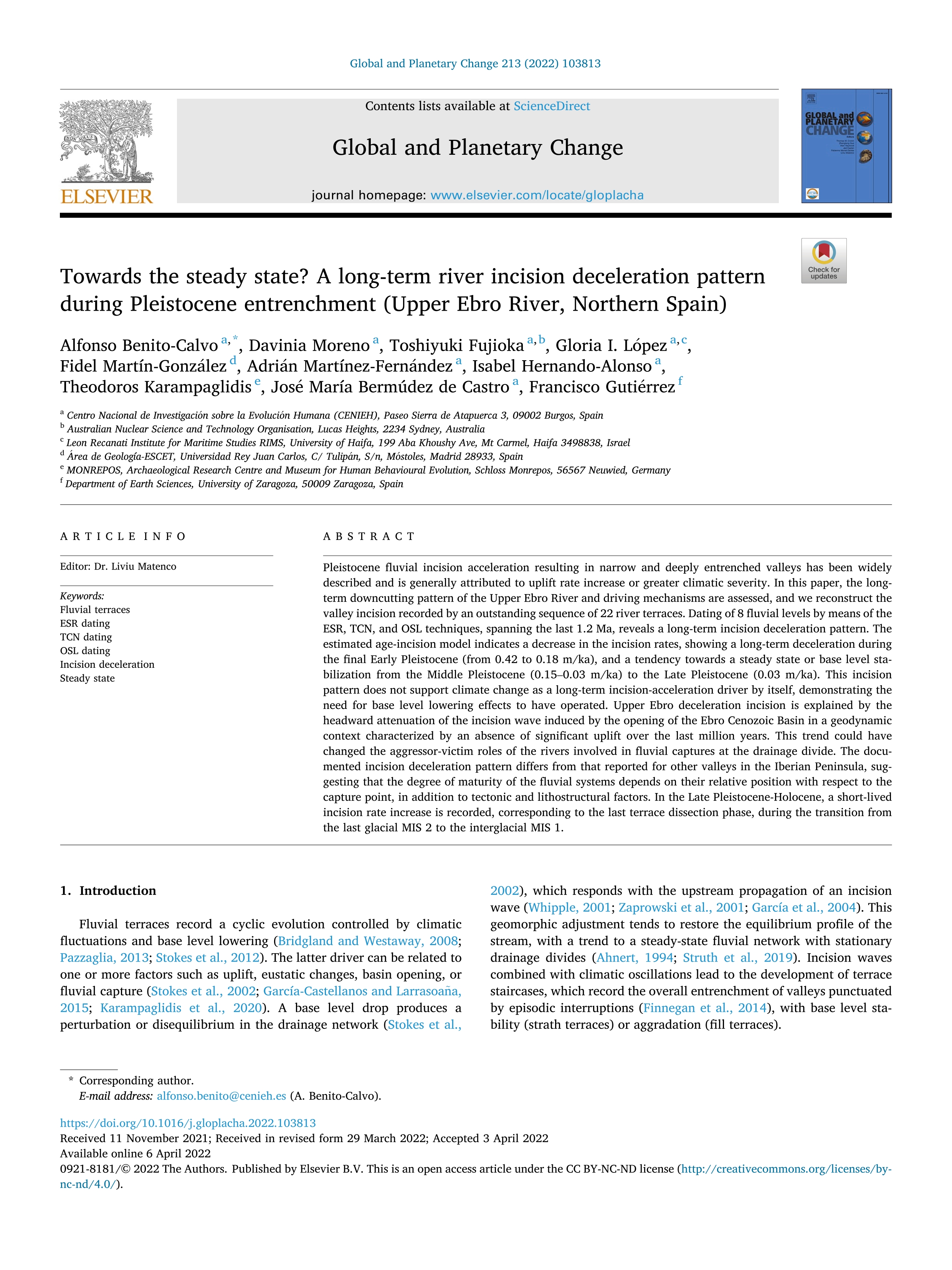 Towards the steady state? A long-term river incision deceleration pattern during Pleistocene entrenchment (Upper Ebro River, Northern Spain)