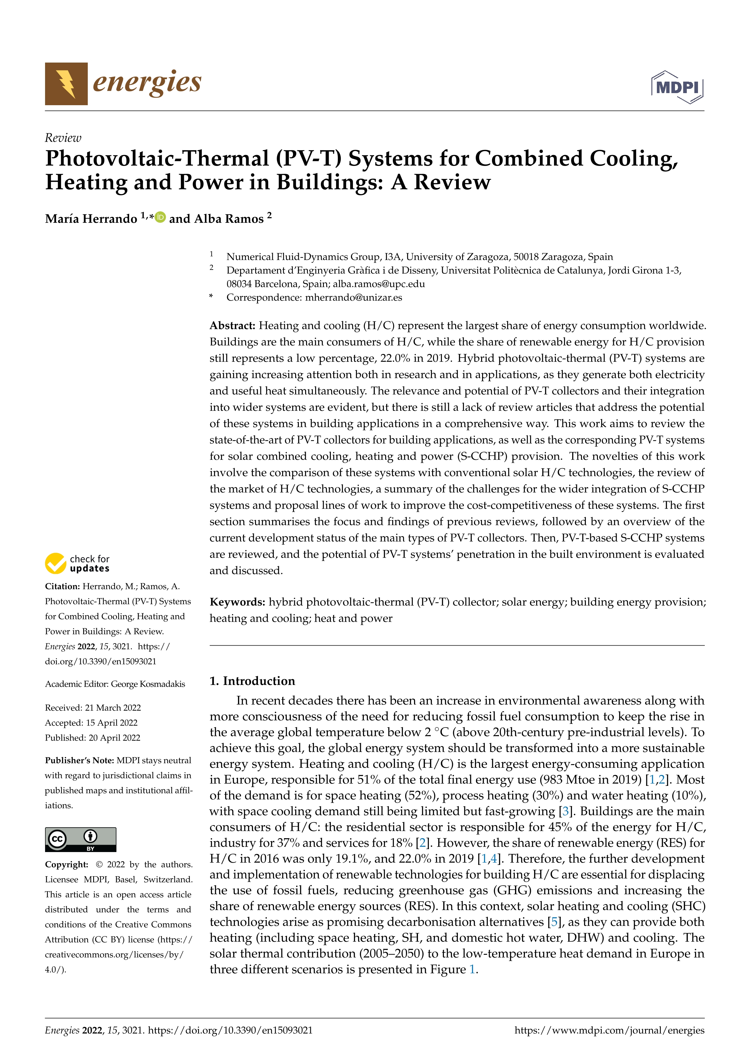 Photovoltaic-Thermal (PV-T) Systems for Combined Cooling, Heating and Power in Buildings: A Review