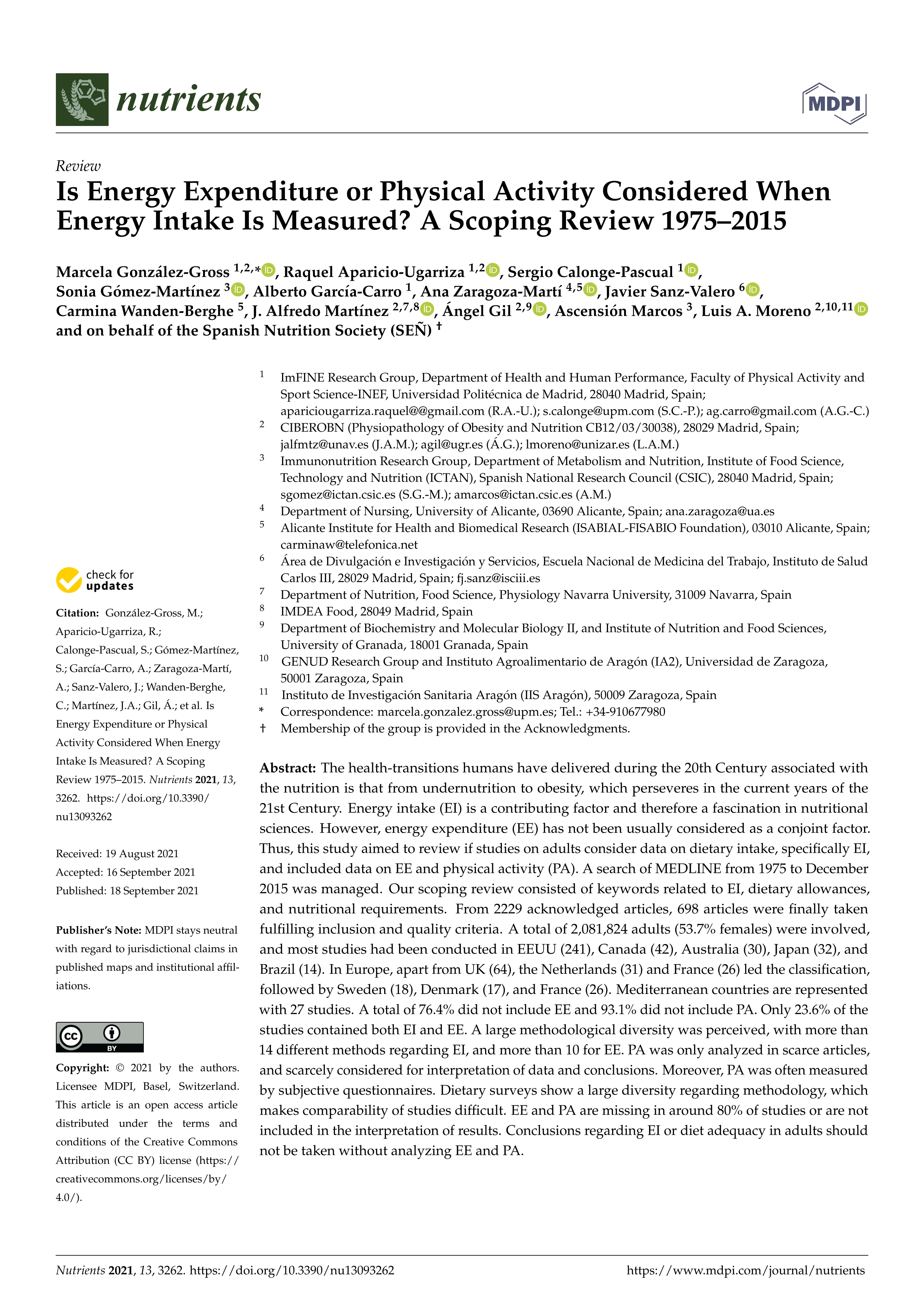 Is energy expenditure or physical activity considered when energy intake is measured? A scoping review 1975–2015