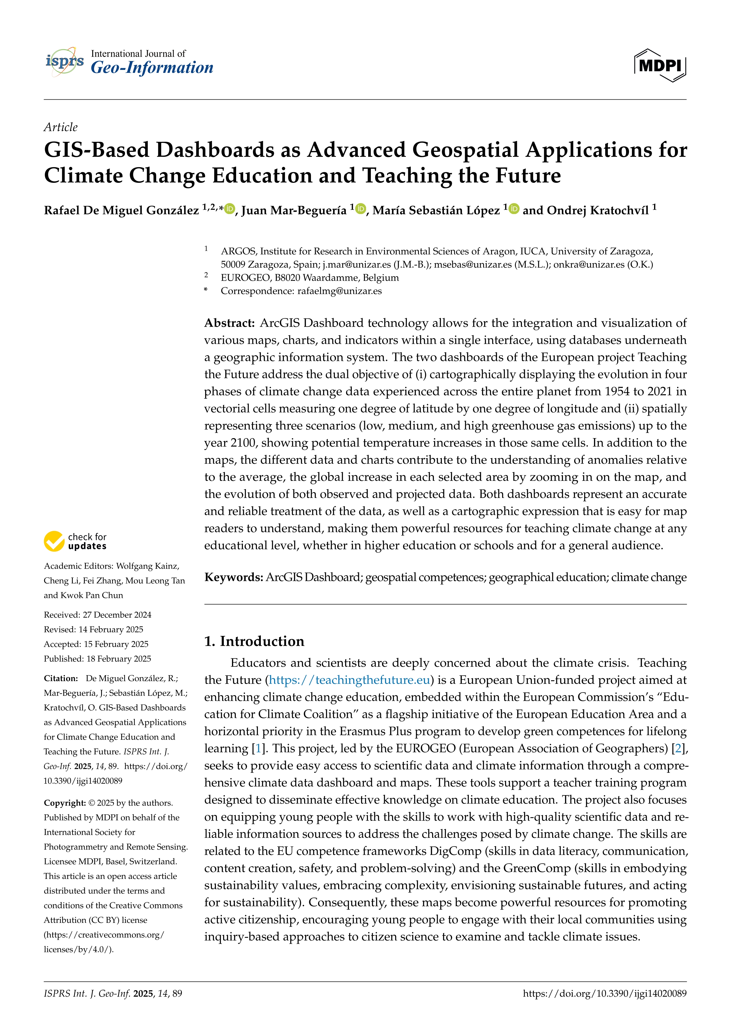 GIS-Based Dashboards as Advanced Geospatial Applications for Climate Change Education and Teaching the Future