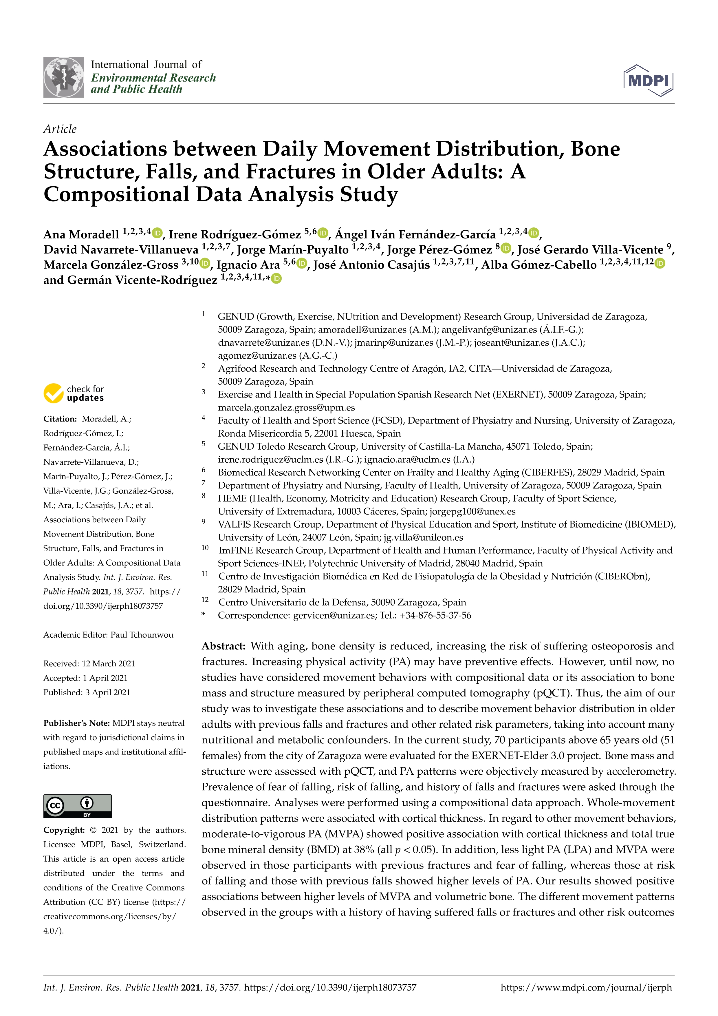 Associations between daily movement distribution, bone structure, falls, and fractures in older adults: A compositional data analysis study