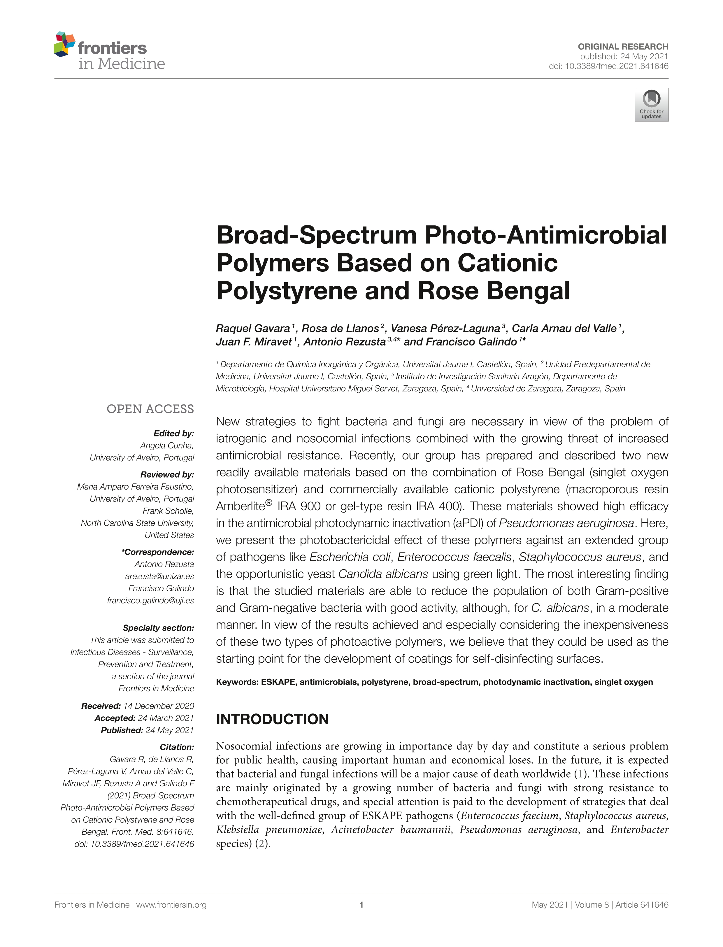 Broad-Spectrum Photo-Antimicrobial Polymers Based on Cationic Polystyrene and Rose Bengal