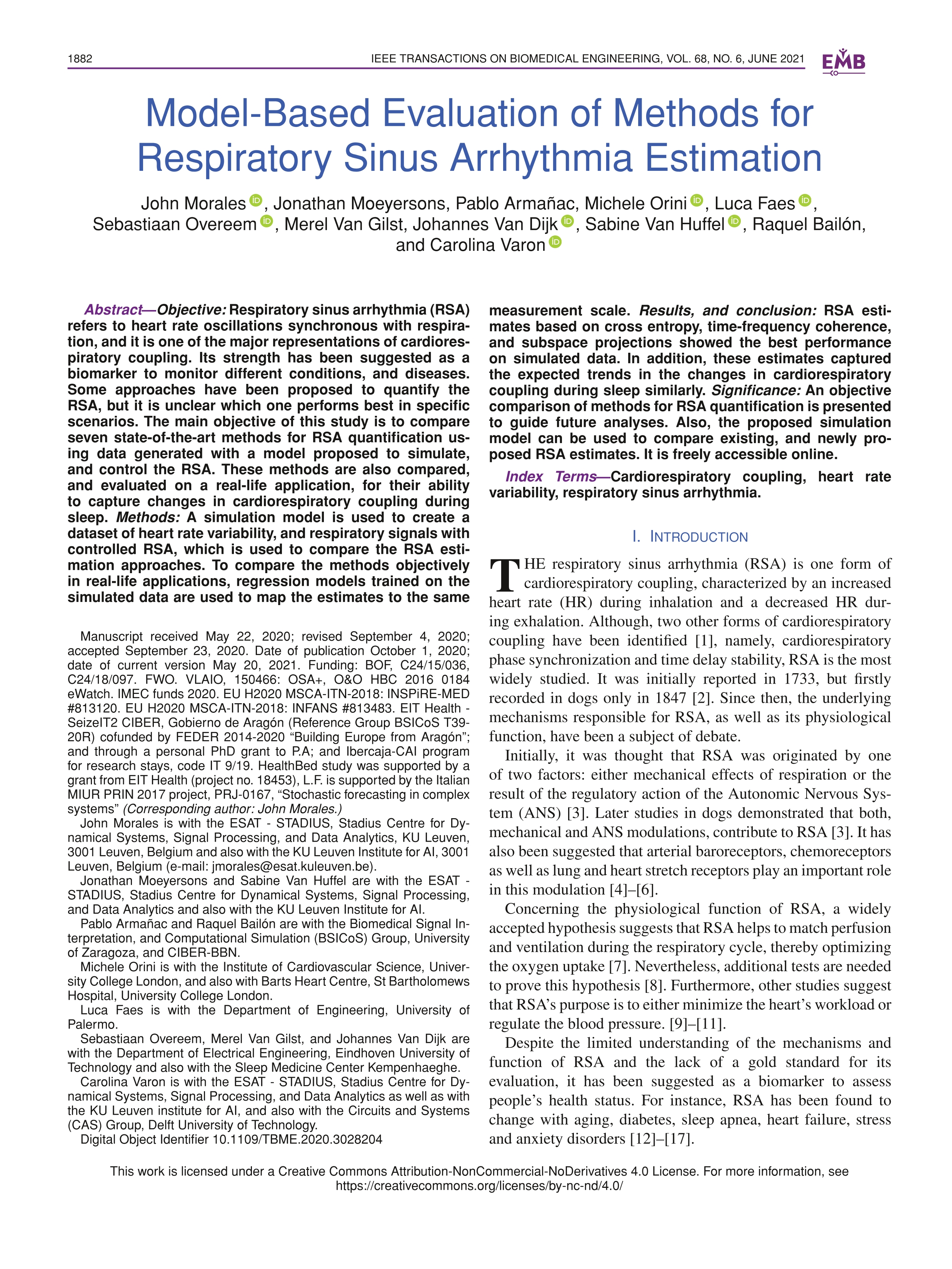 Model-Based Evaluation of Methods for Respiratory Sinus Arrhythmia Estimation