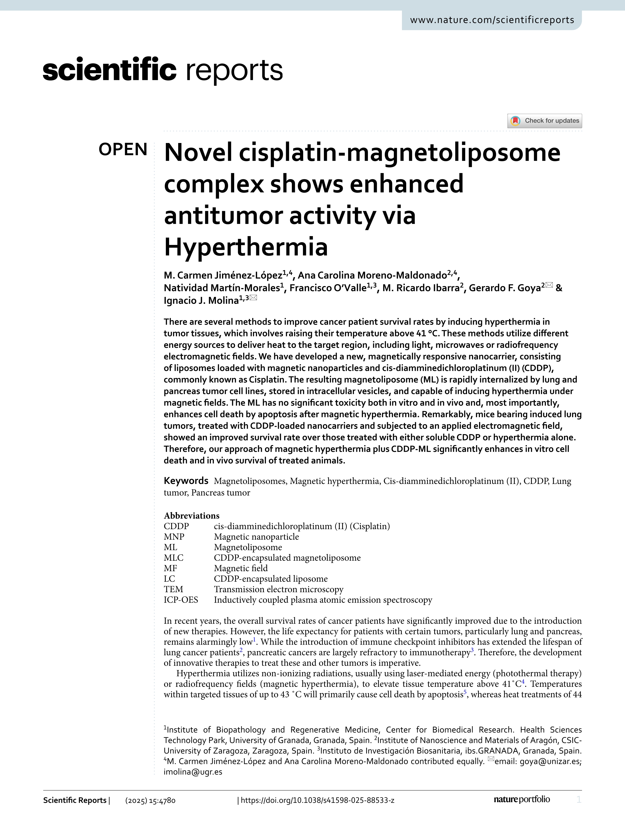 Novel cisplatin-magnetoliposome complex shows enhanced antitumor activity via Hyperthermia