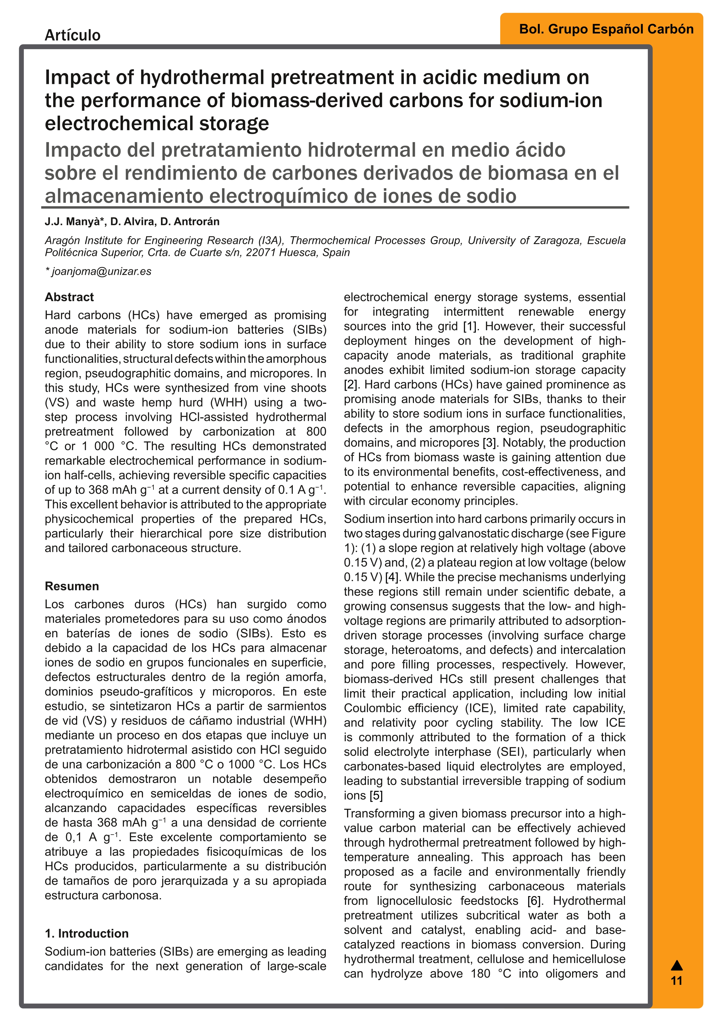 Impact of hydrothermal pretreatment in acidic medium on the performance of biomass-derived carbons for sodium-ion electrochemical storage