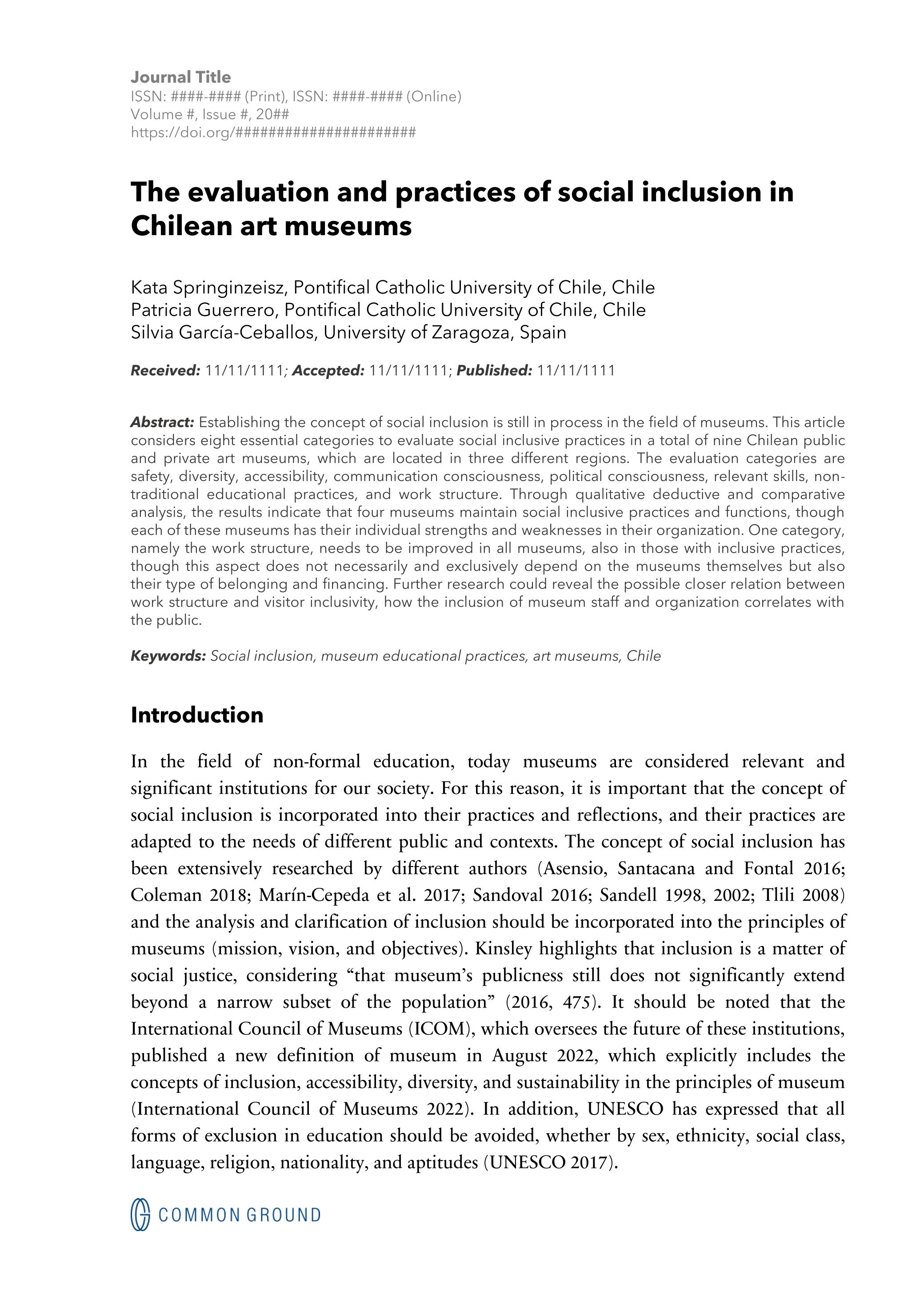 The evaluation and practices of social inclusion in Chilean Art Museums