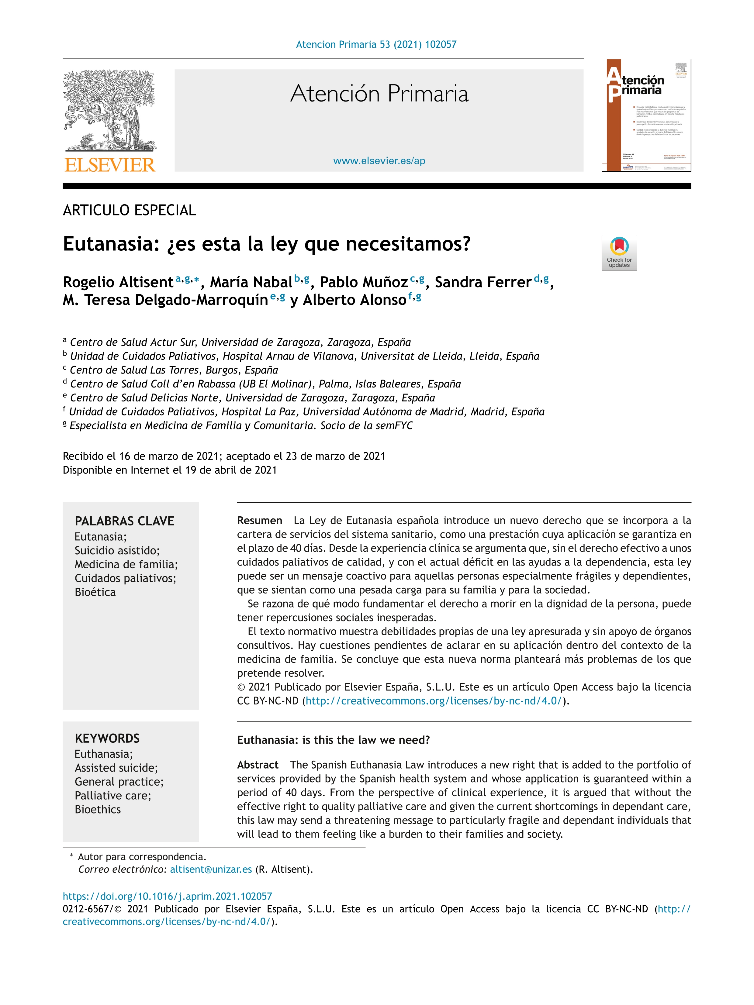 Euthanasia: is this the law we need? [Eutanasia: ¿es esta la ley que necesitamos?]