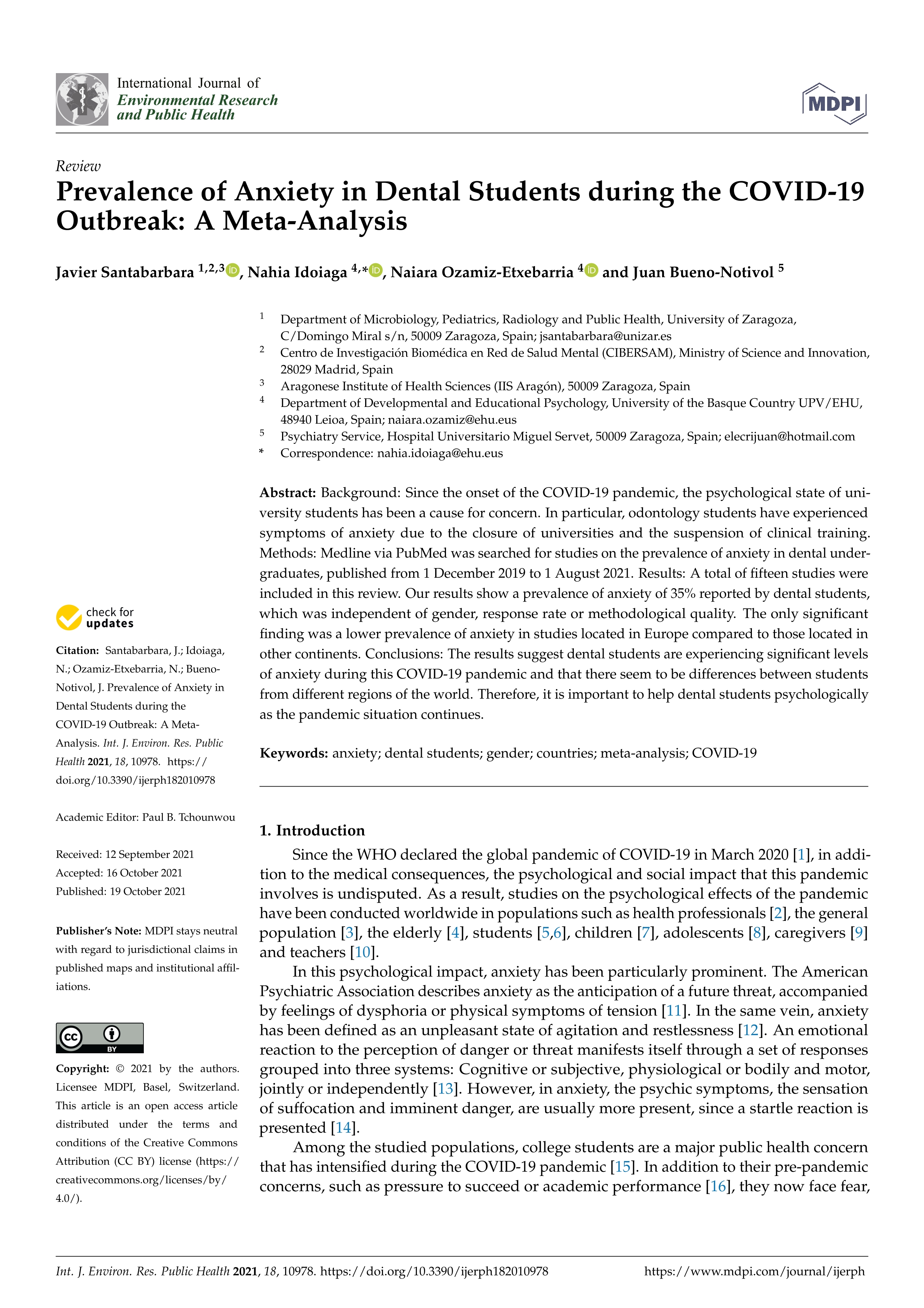 Prevalence of anxiety in dental students during the covid-19 outbreak: A meta-analysis