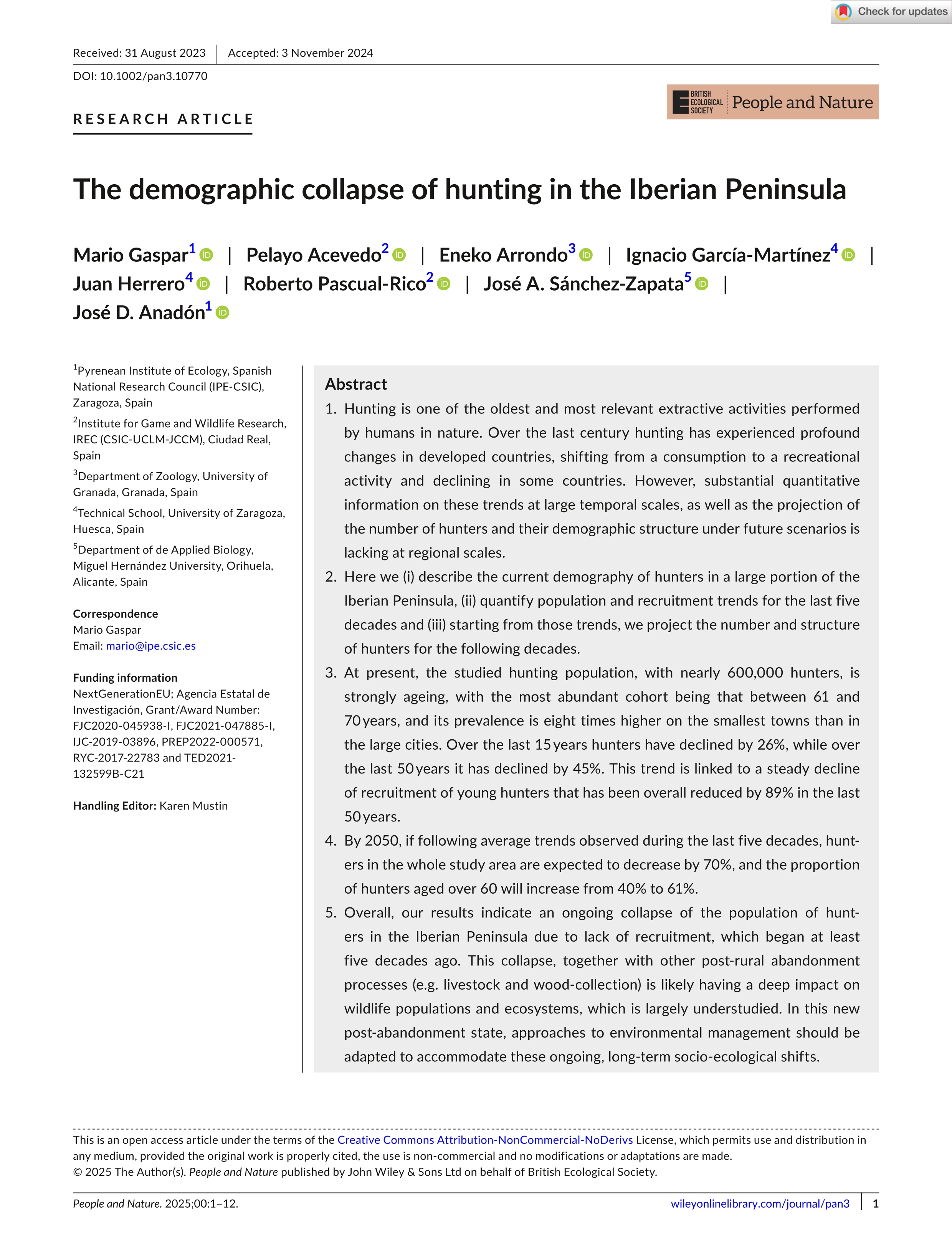 The demographic collapse of hunting in the Iberian Peninsula