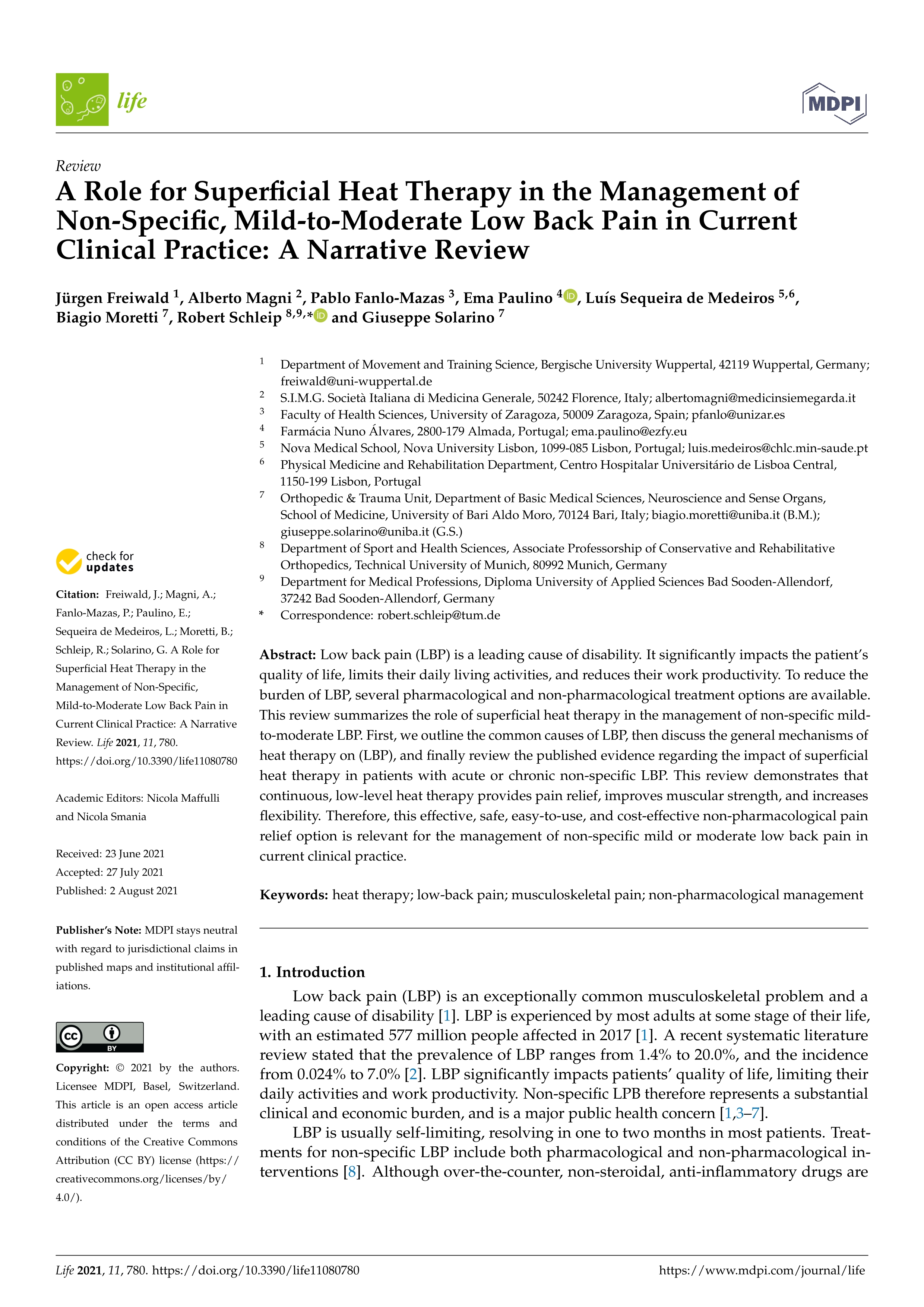 A role for superficial heat therapy in the management of non-specific, mild-to-moderate low back pain in current clinical practice: a narrative review
