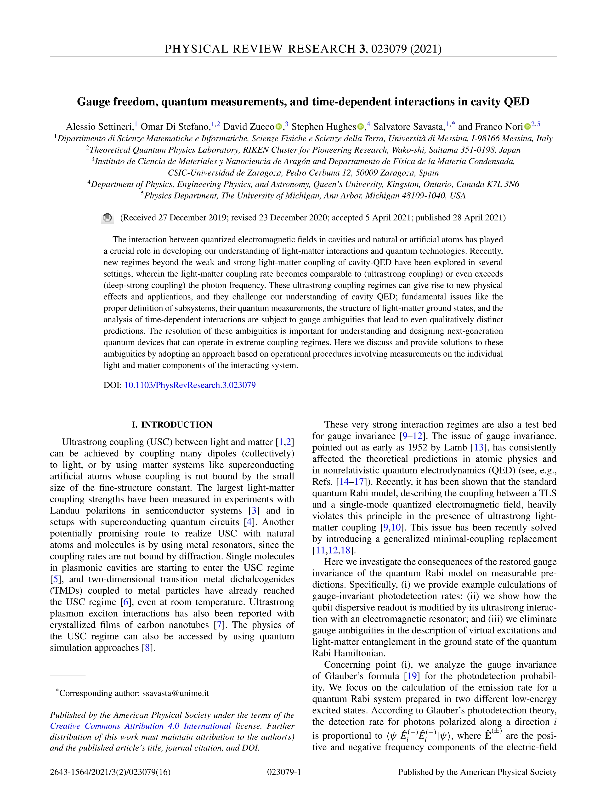 Gauge freedom, quantum measurements, and time-dependent interactions in cavity QED