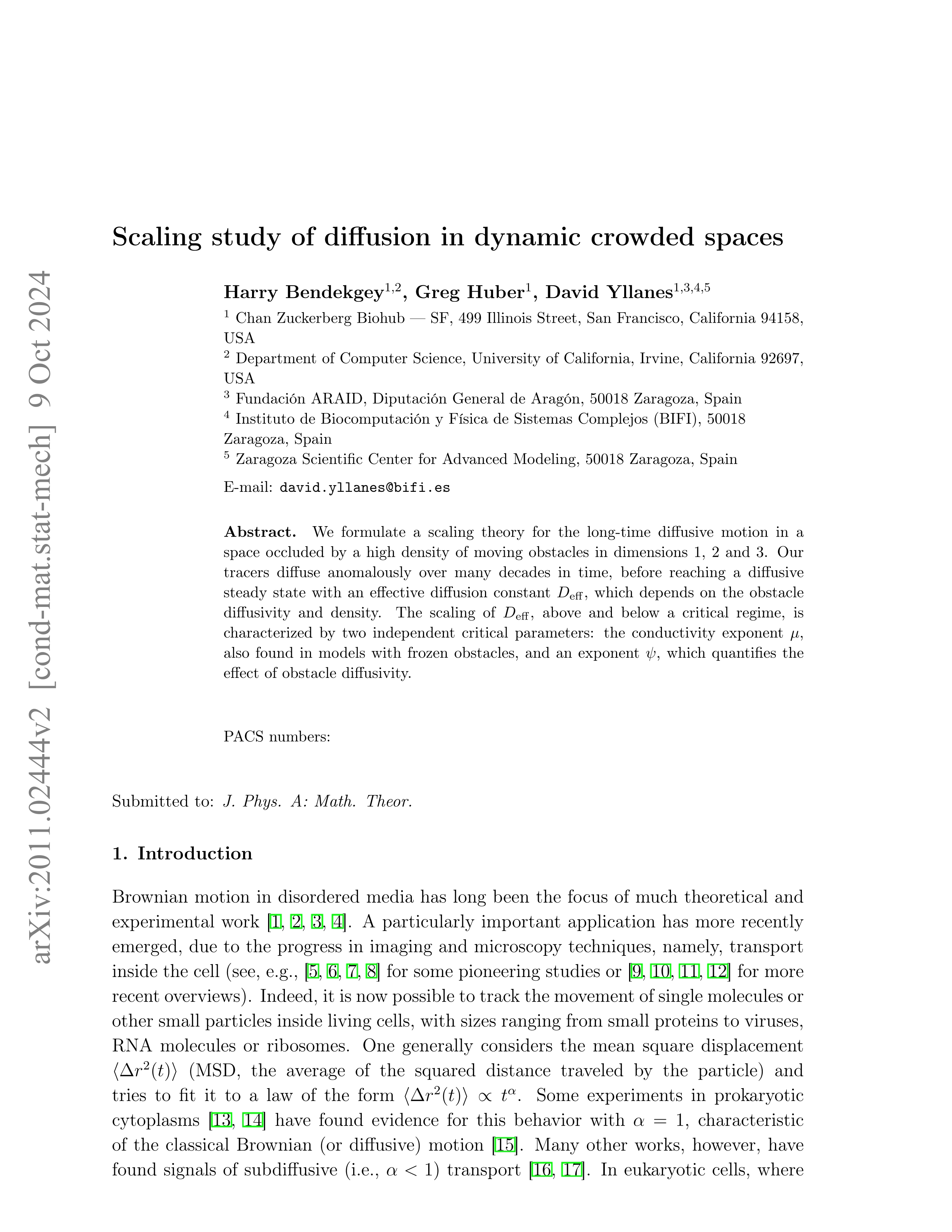 Scaling study of diffusion in dynamic crowded spaces