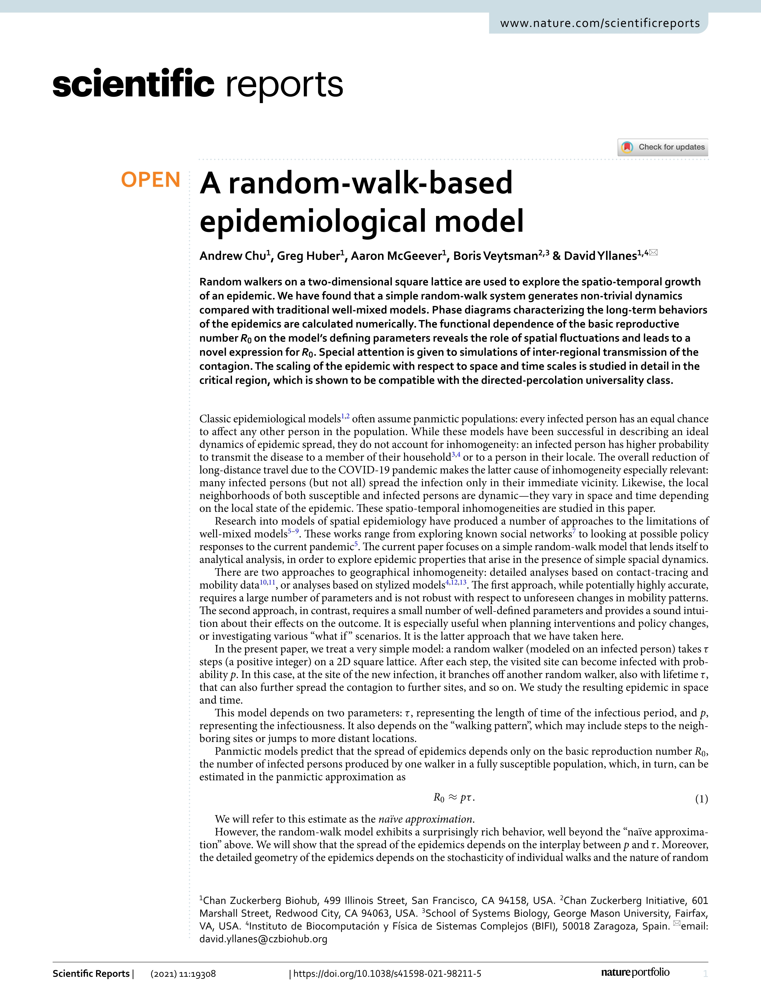 A random-walk-based epidemiological model