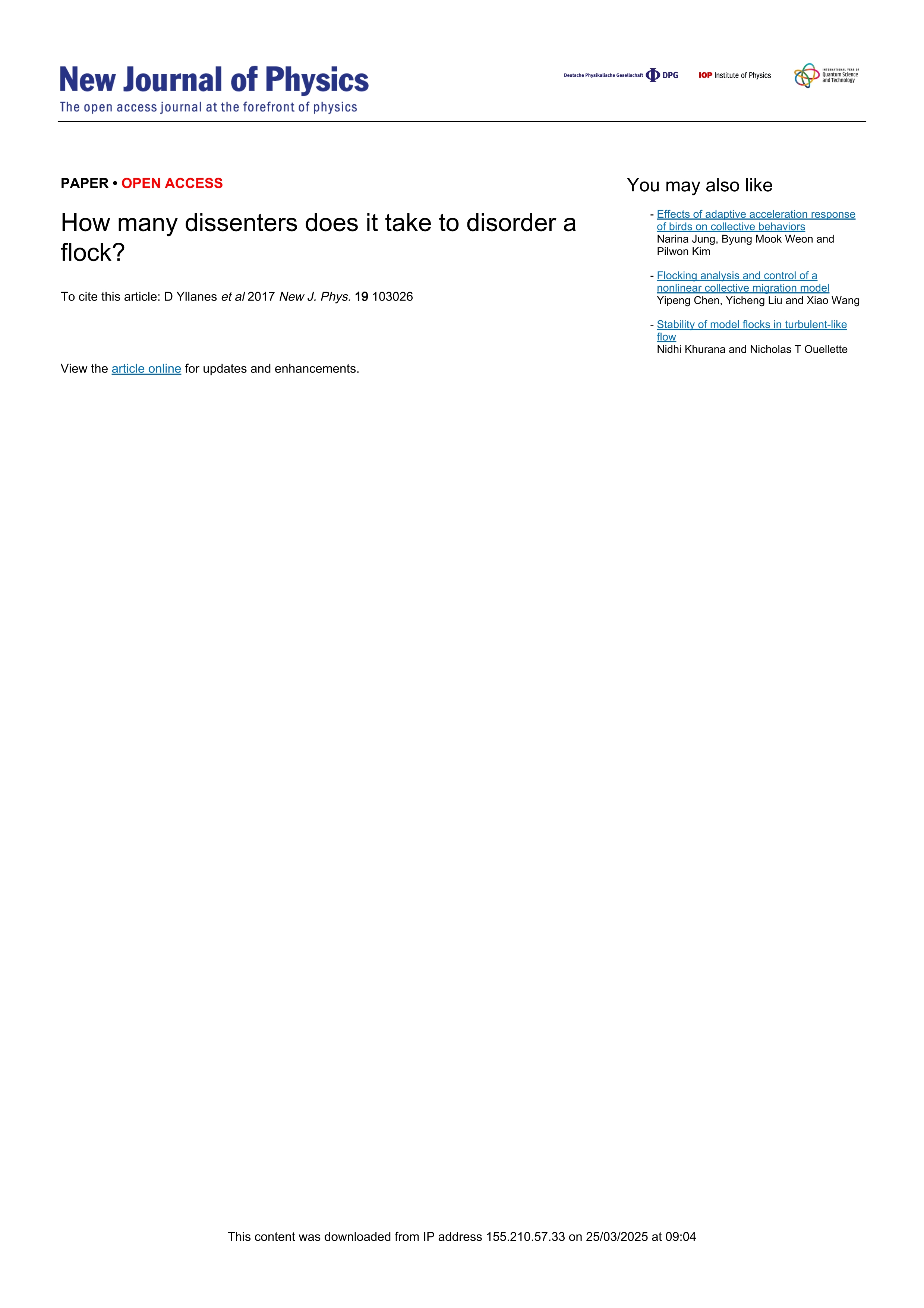 How many dissenters does it take to disorder a flock?