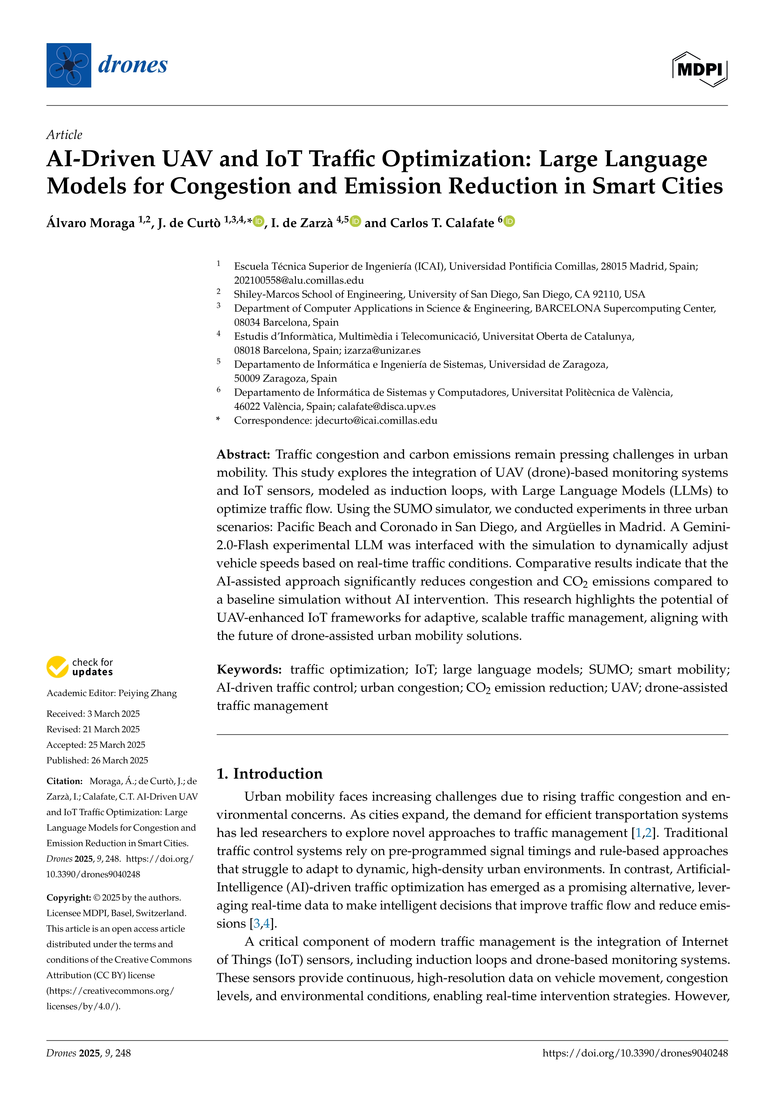 AI-Driven UAV and IoT Traffic Optimization: Large Language Models for Congestion and Emission Reduction in Smart Cities