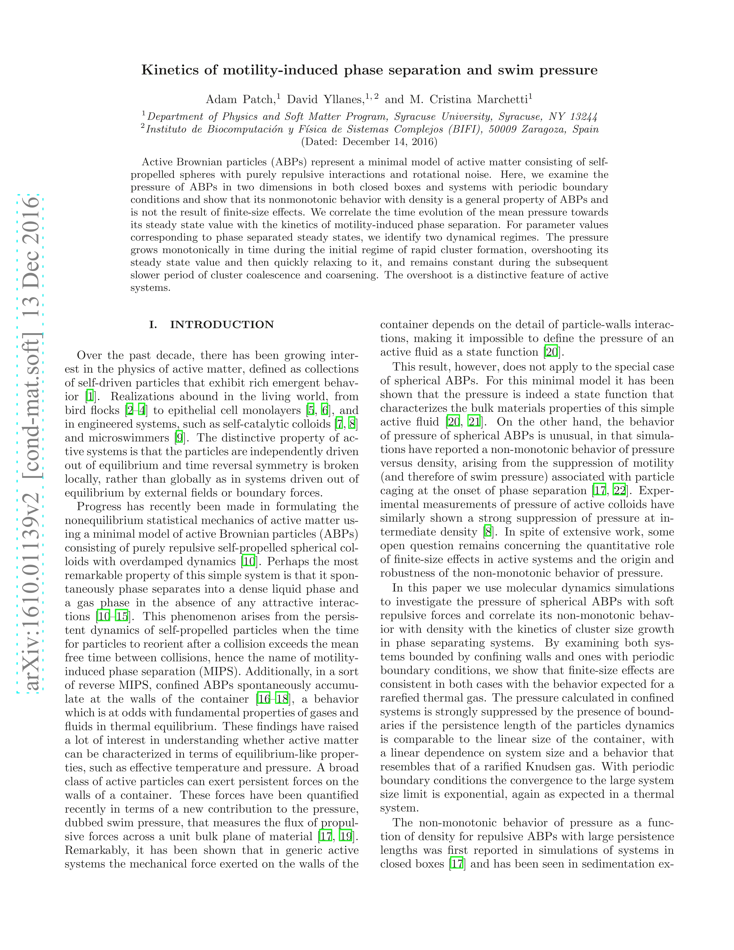 Kinetics of motility-induced phase separation and swim pressure