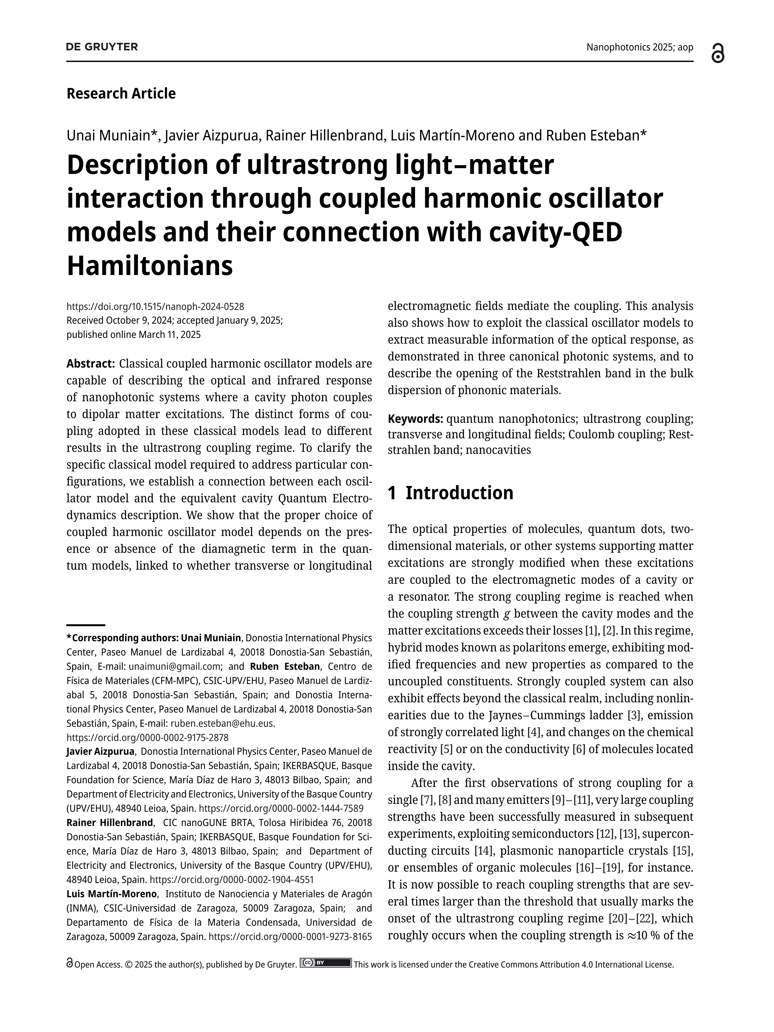 Description of ultrastrong light–matter interaction through coupled harmonic oscillator models and their connection with cavity-QED Hamiltonians
