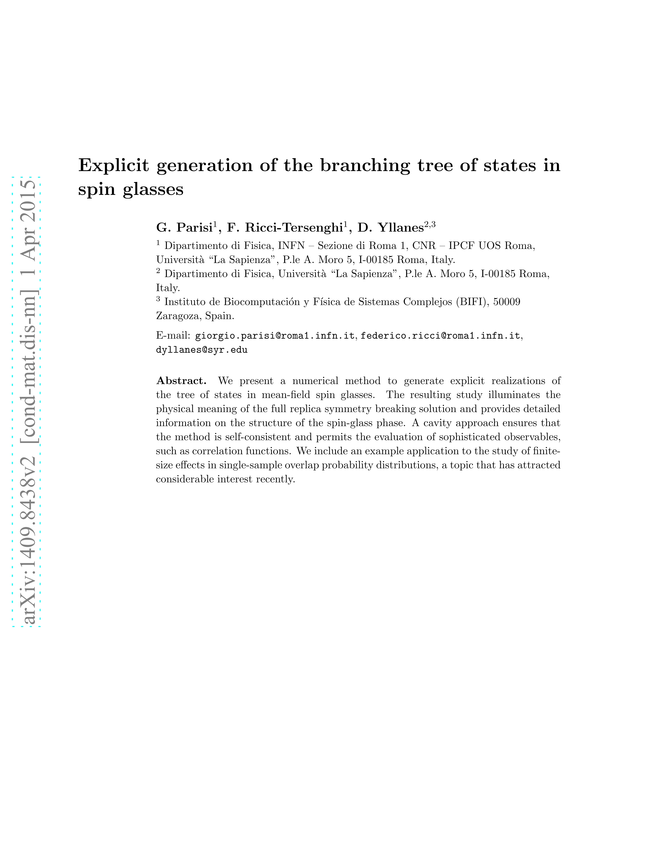 Explicit generation of the branching tree of states in spin glasses