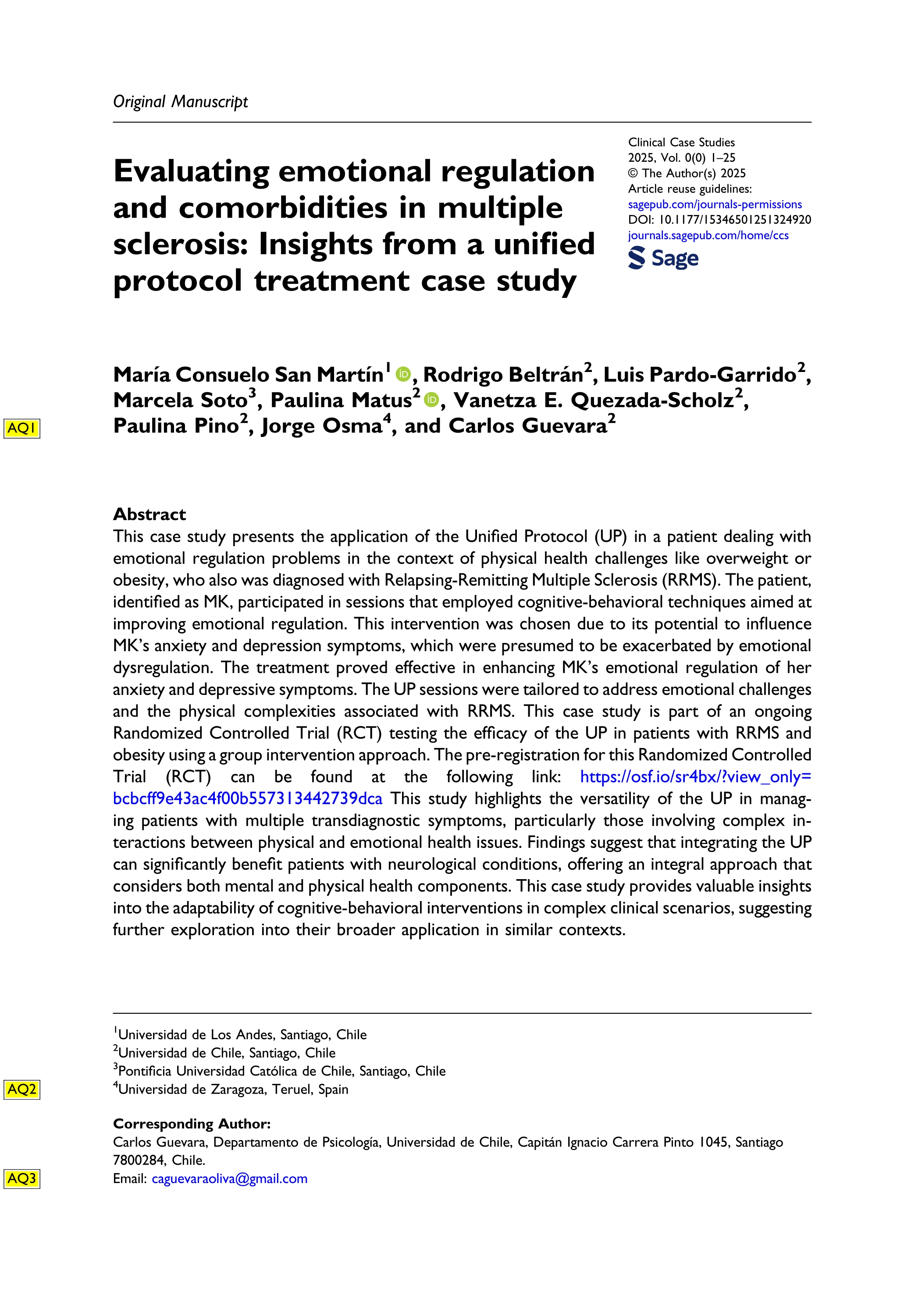 Evaluating emotional regulation and comorbidities in multiple sclerosis: Insights from a unified protocol treatment case study