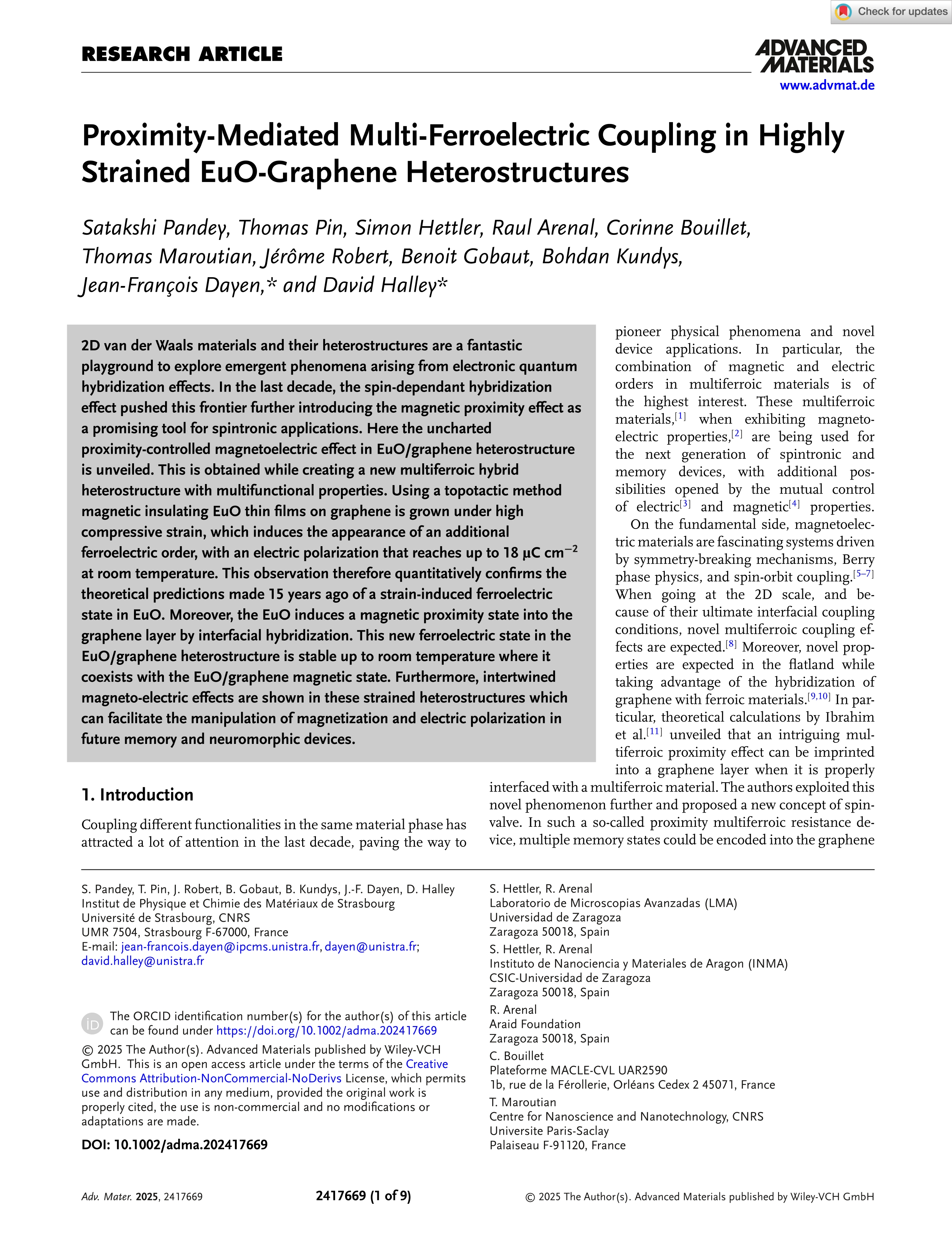 Proximity‐Mediated Multi‐Ferroelectric Coupling in Highly Strained EuO‐Graphene Heterostructures