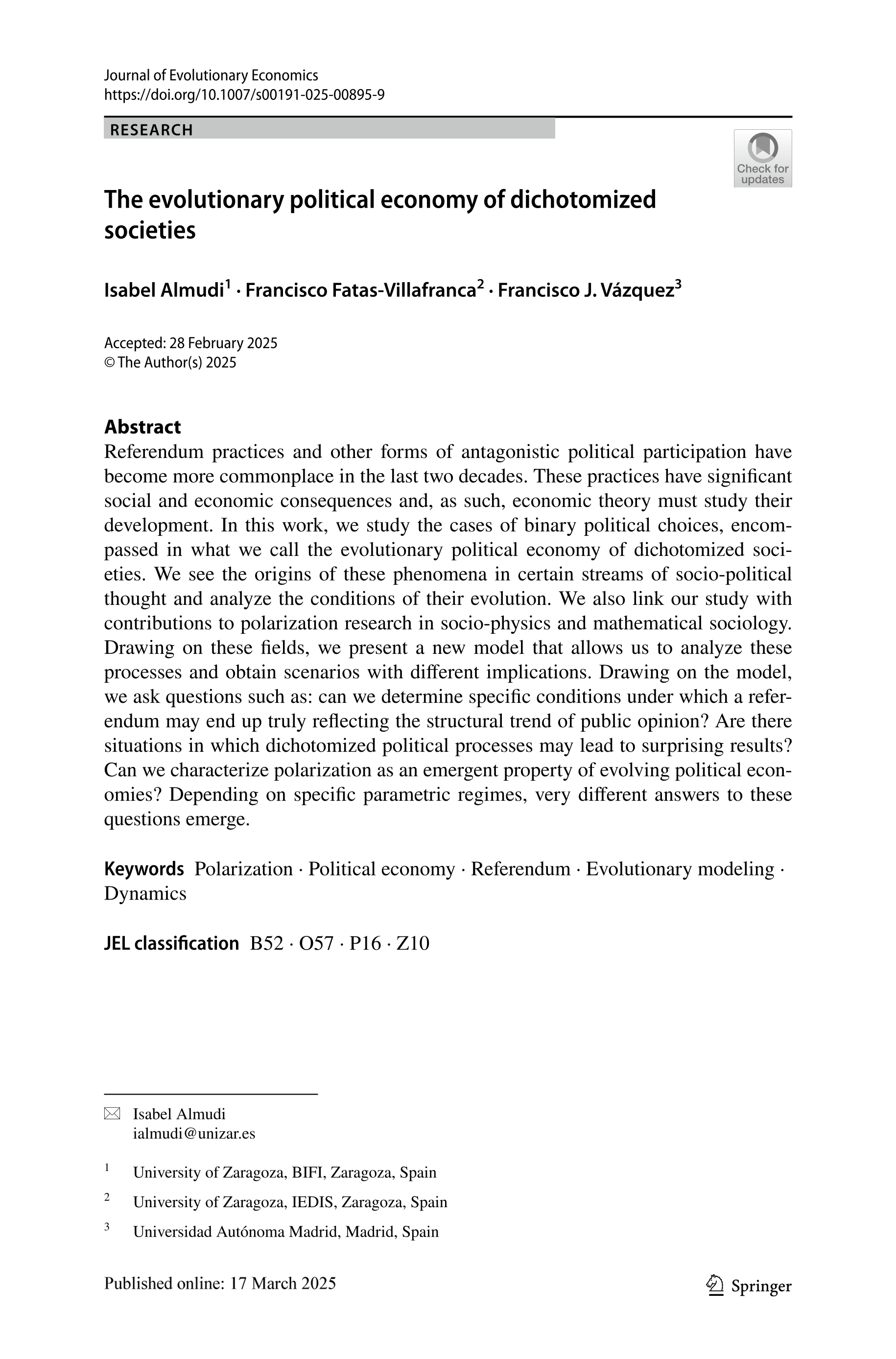 The evolutionary political economy of dichotomized societies