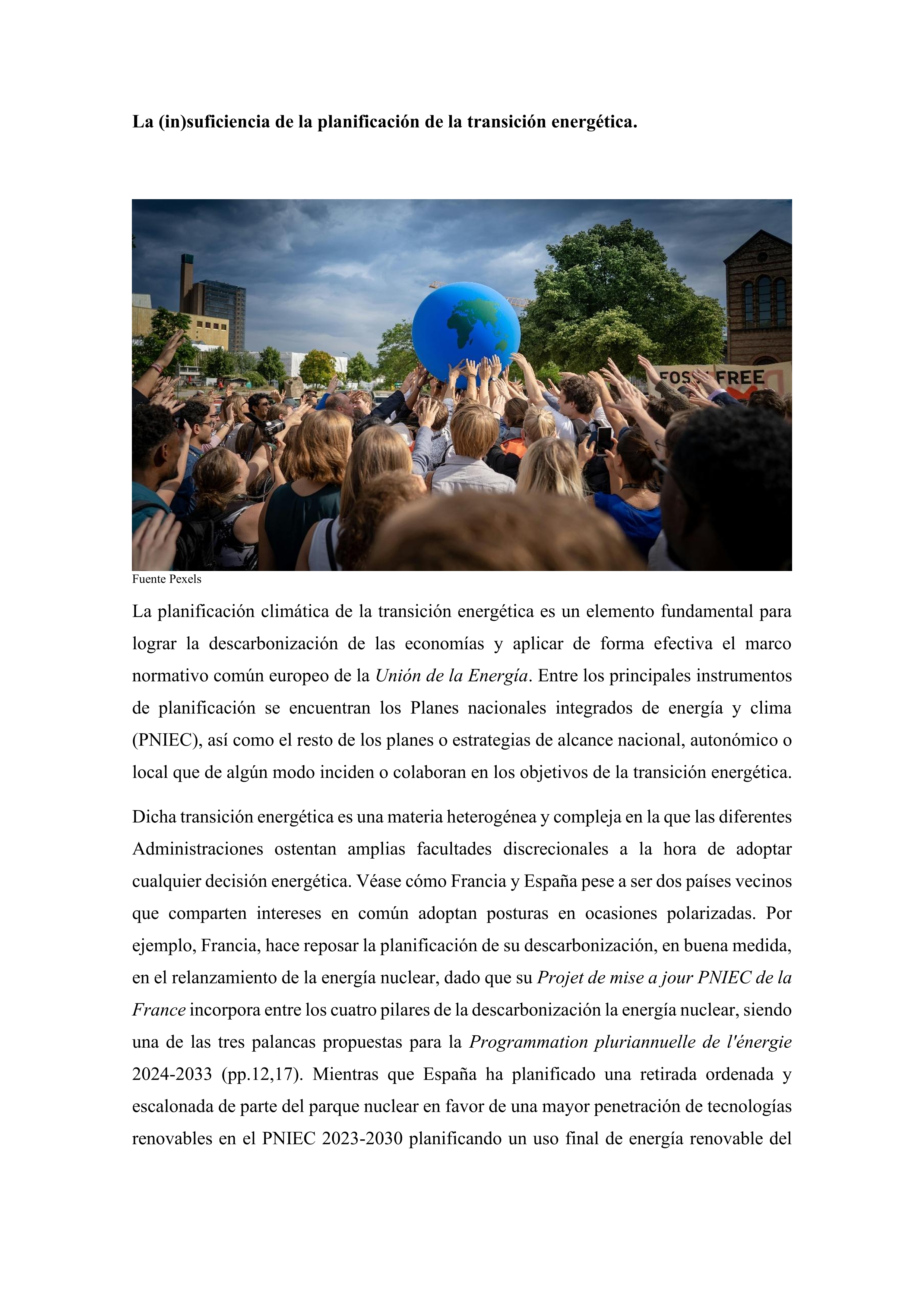 La (in)suficiencia de la planificación de la transición energética