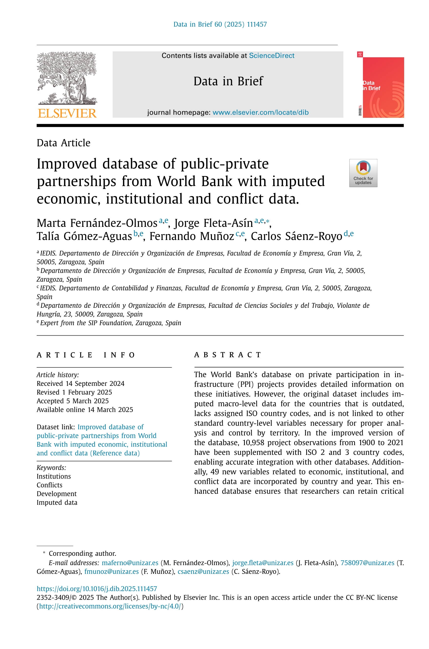 Improved database of public-private partnerships from World Bank with imputed economic, institutional and conflict data