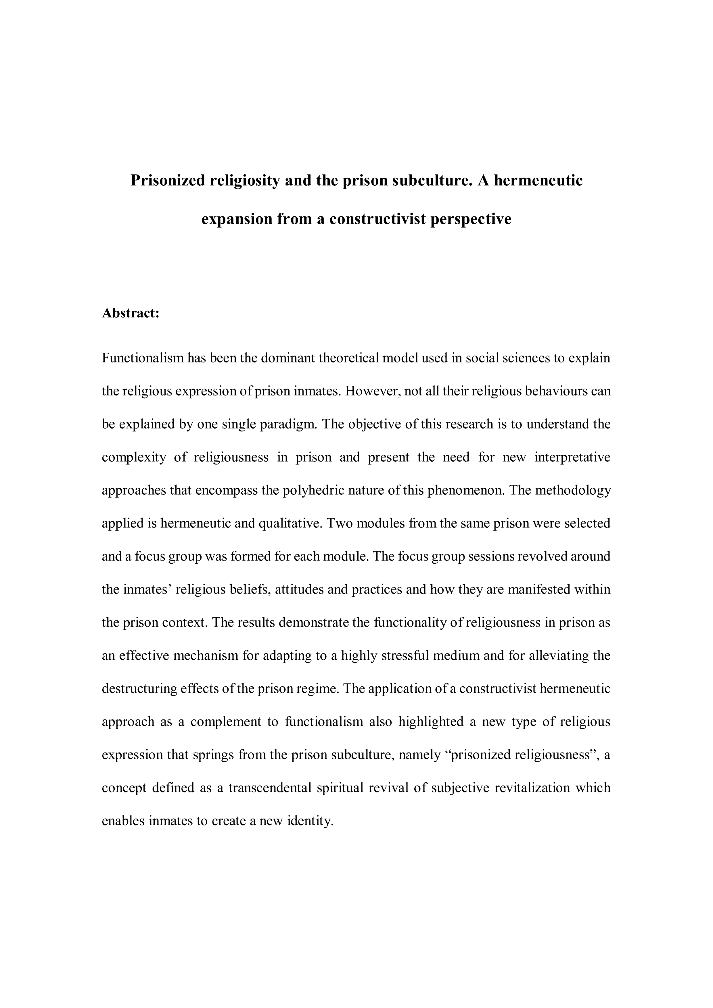 Prisonized religiosity and the prison subculture: A hermeneutic expansion from a constructivist perspective