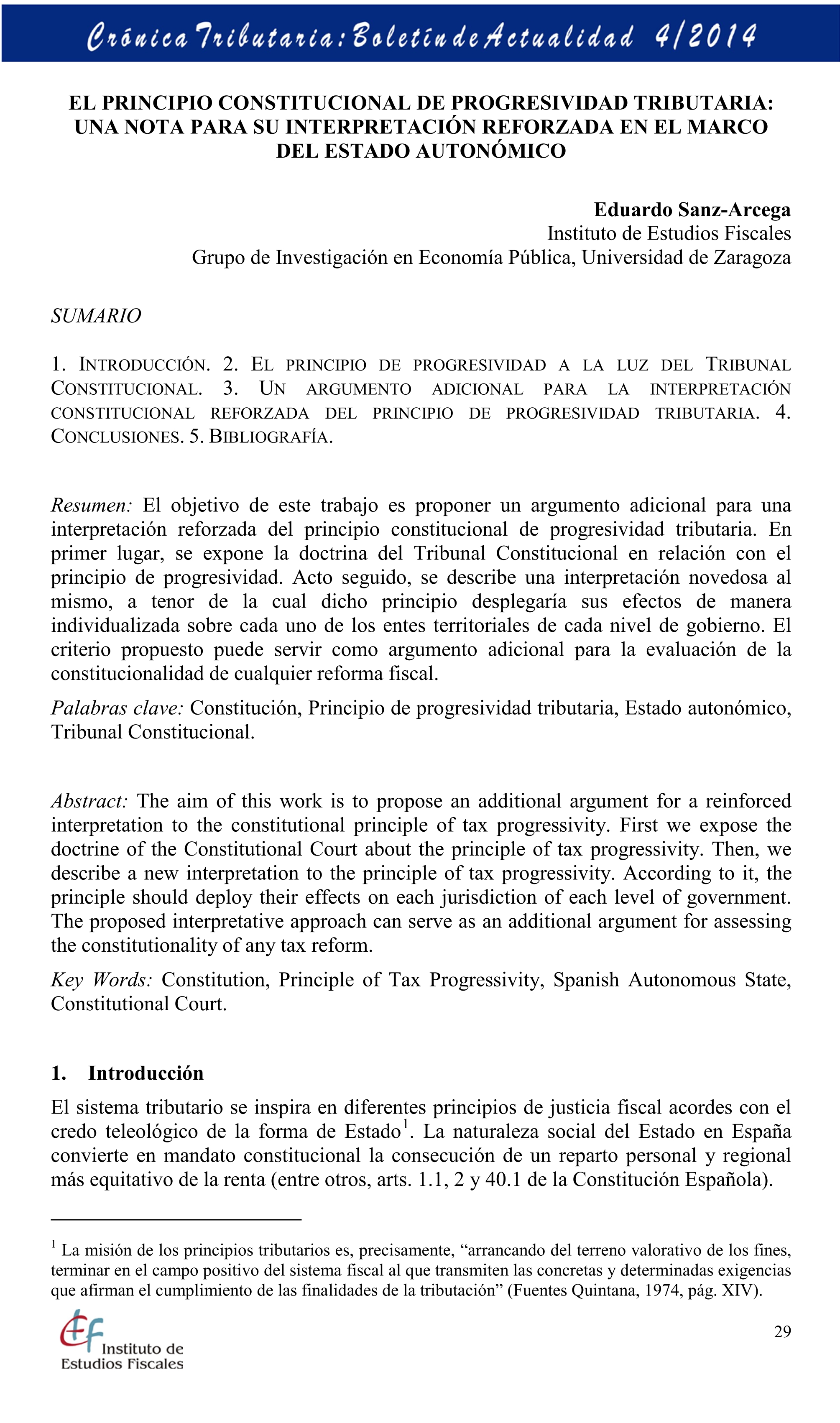 El principio de progresividad tributaria: una nota para su interpretación reforzada en el marco del Estado autonómico