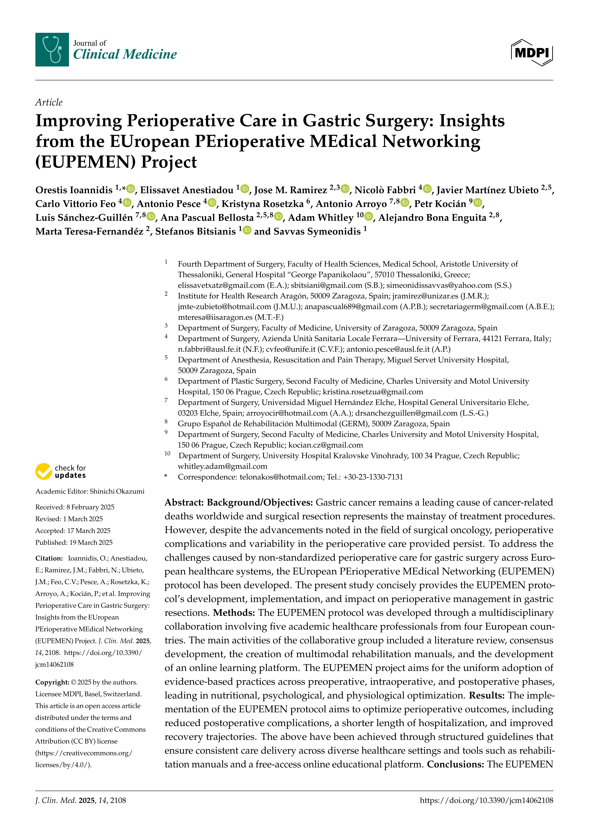 Improving Perioperative Care in Gastric Surgery: Insights from the EUropean PErioperative MEdical Networking (EUPEMEN) Project