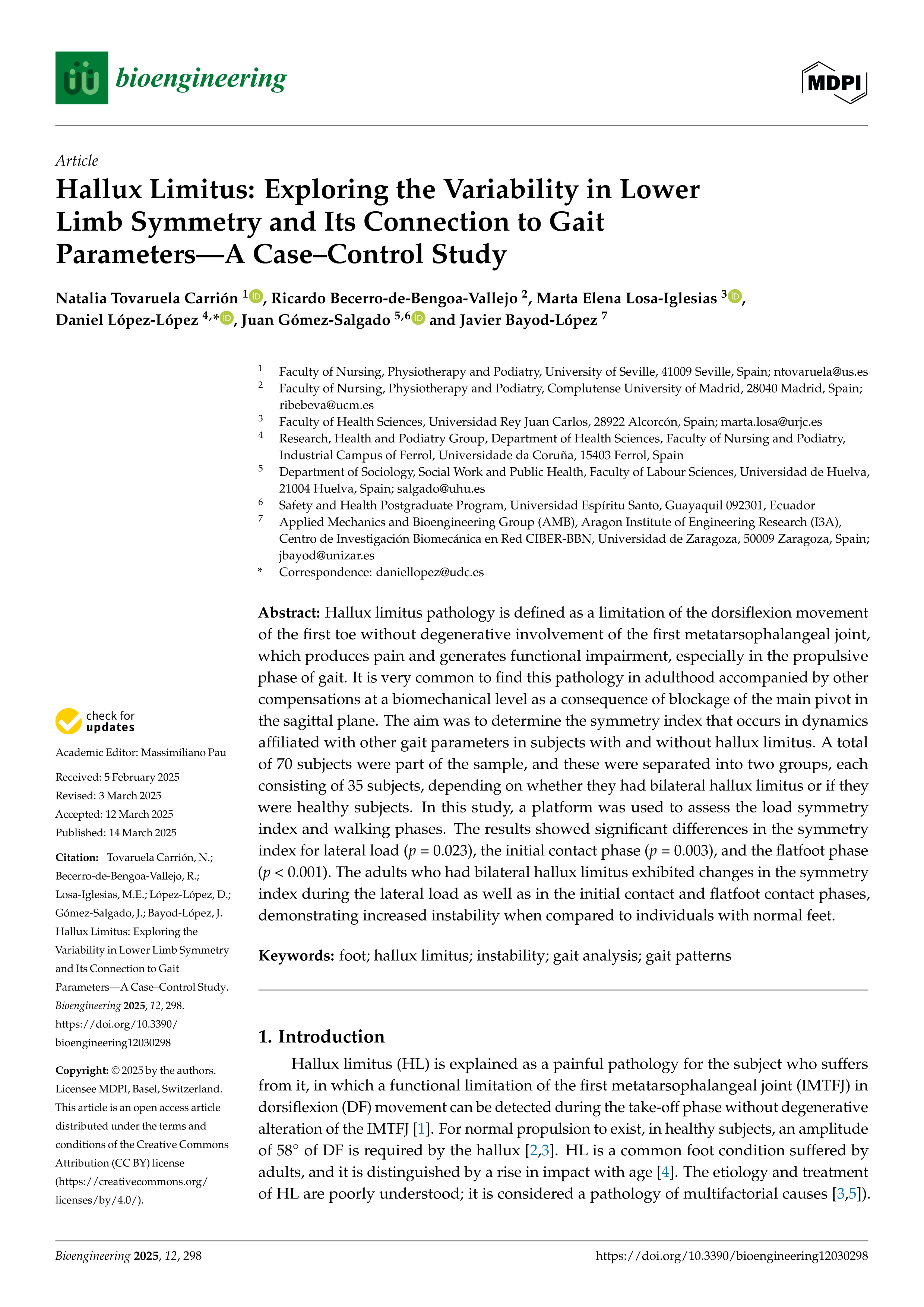 Hallux limitus: Exploring the variability in lower limb symmetry and its connection to gait parameters—a case–control study