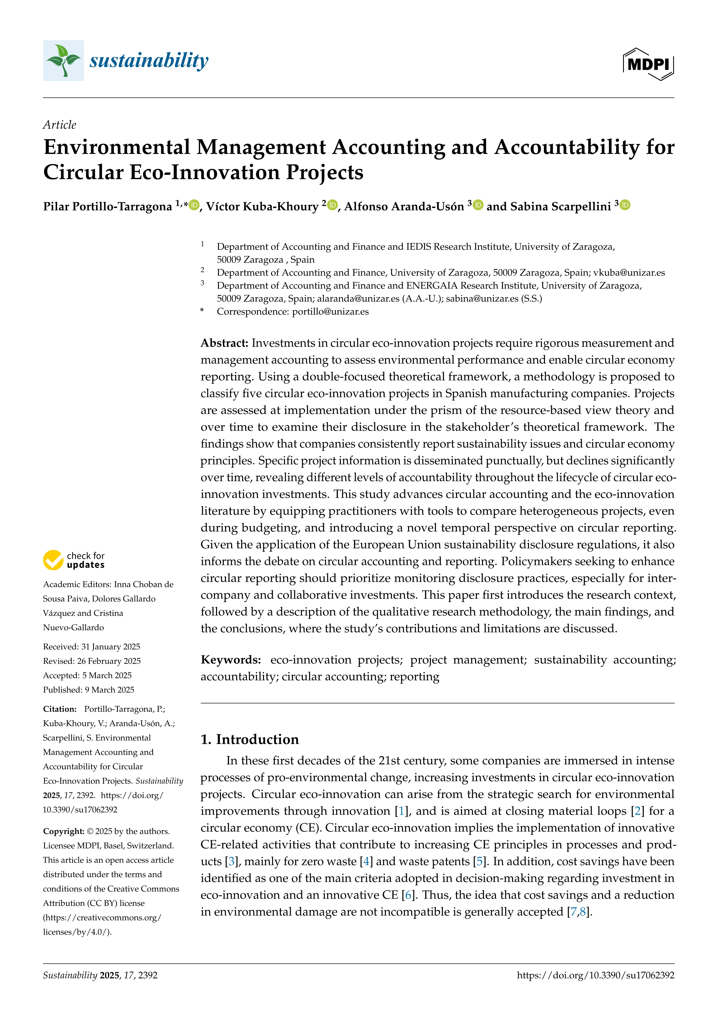 Environmental Management Accounting and Accountability for Circular Eco-Innovation Projects