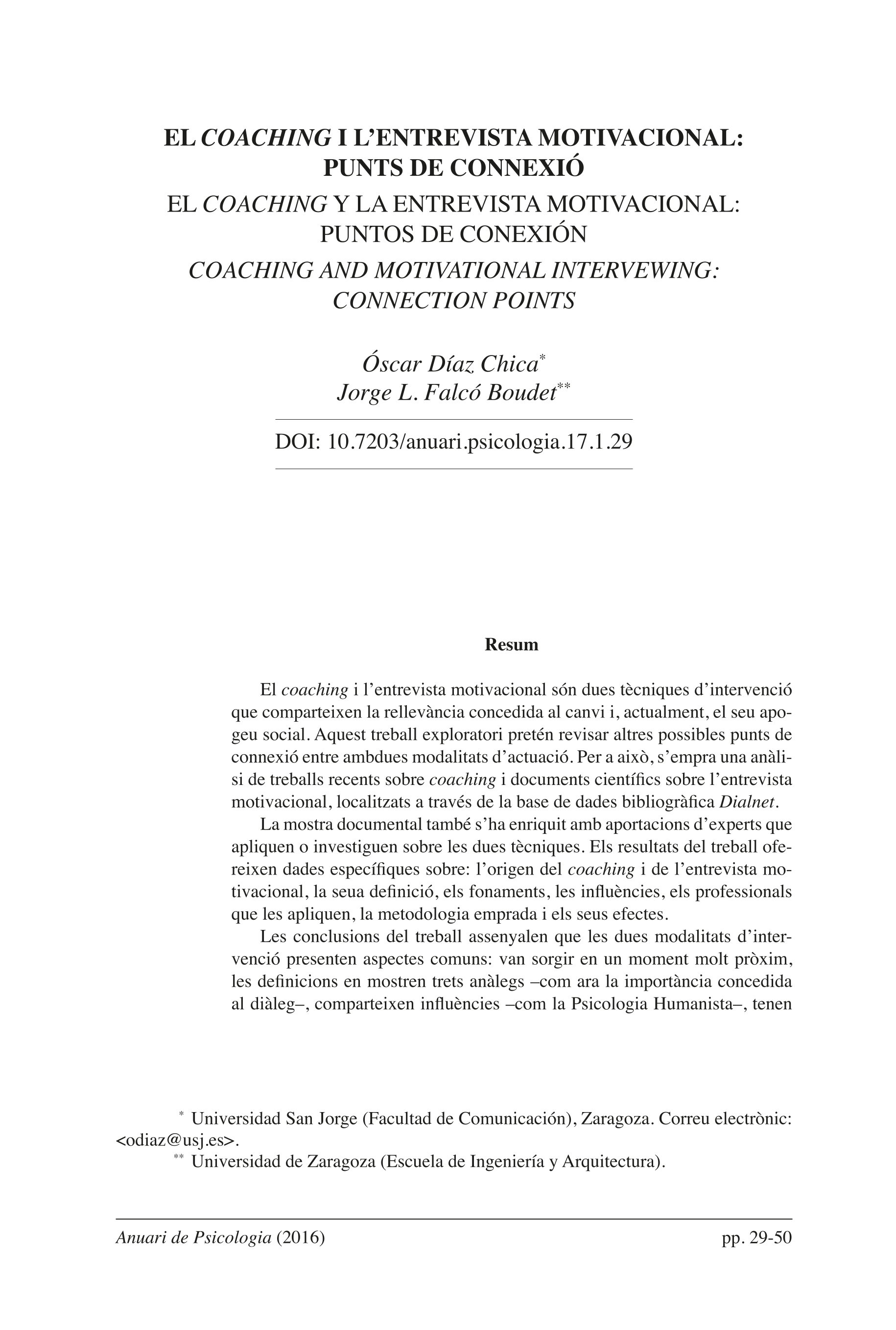 El coaching i l'entrevista motivacional: punts de connexió