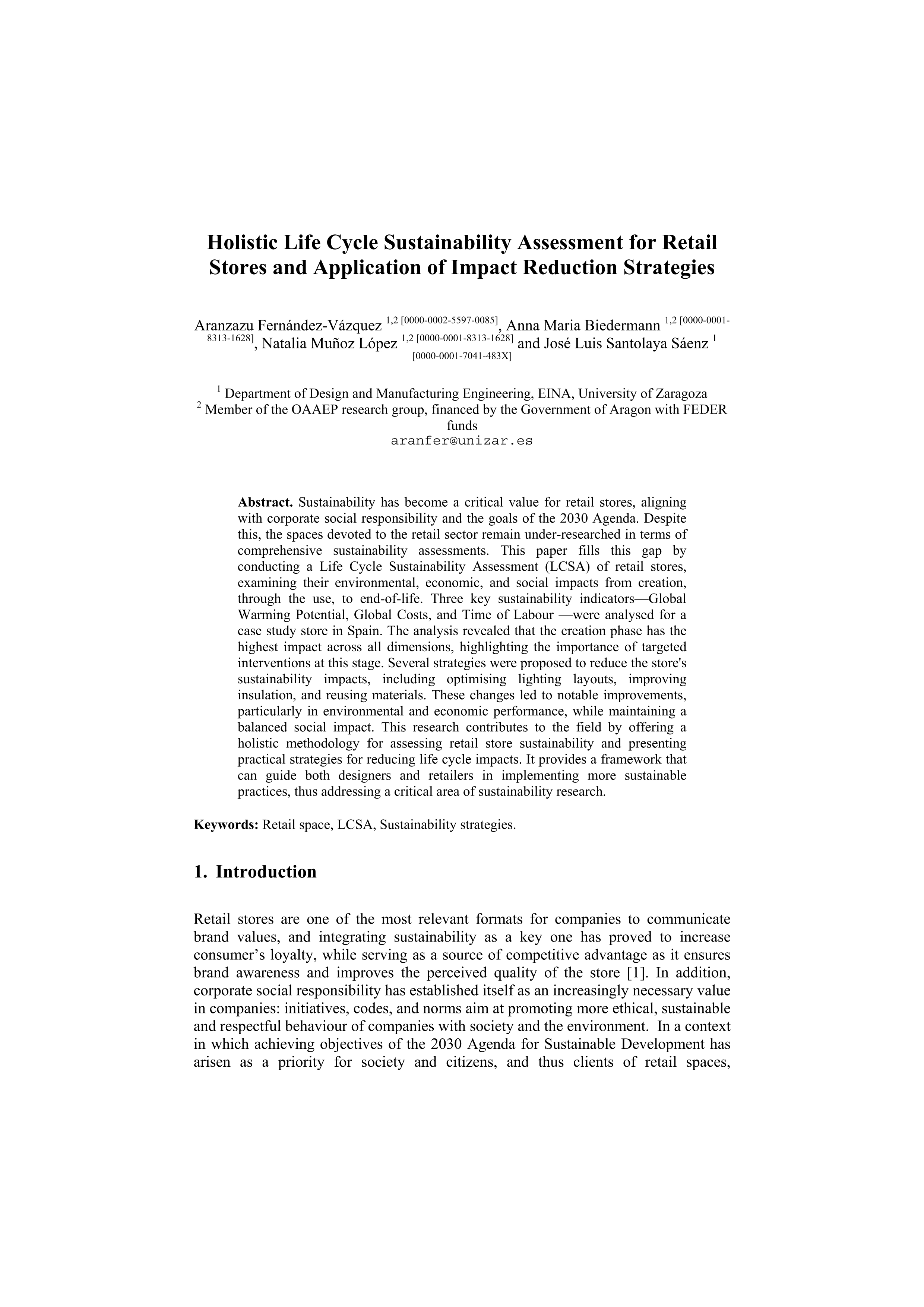 Holistic life cycle sustainability assessment for retail stores and application of impact reduction strategies