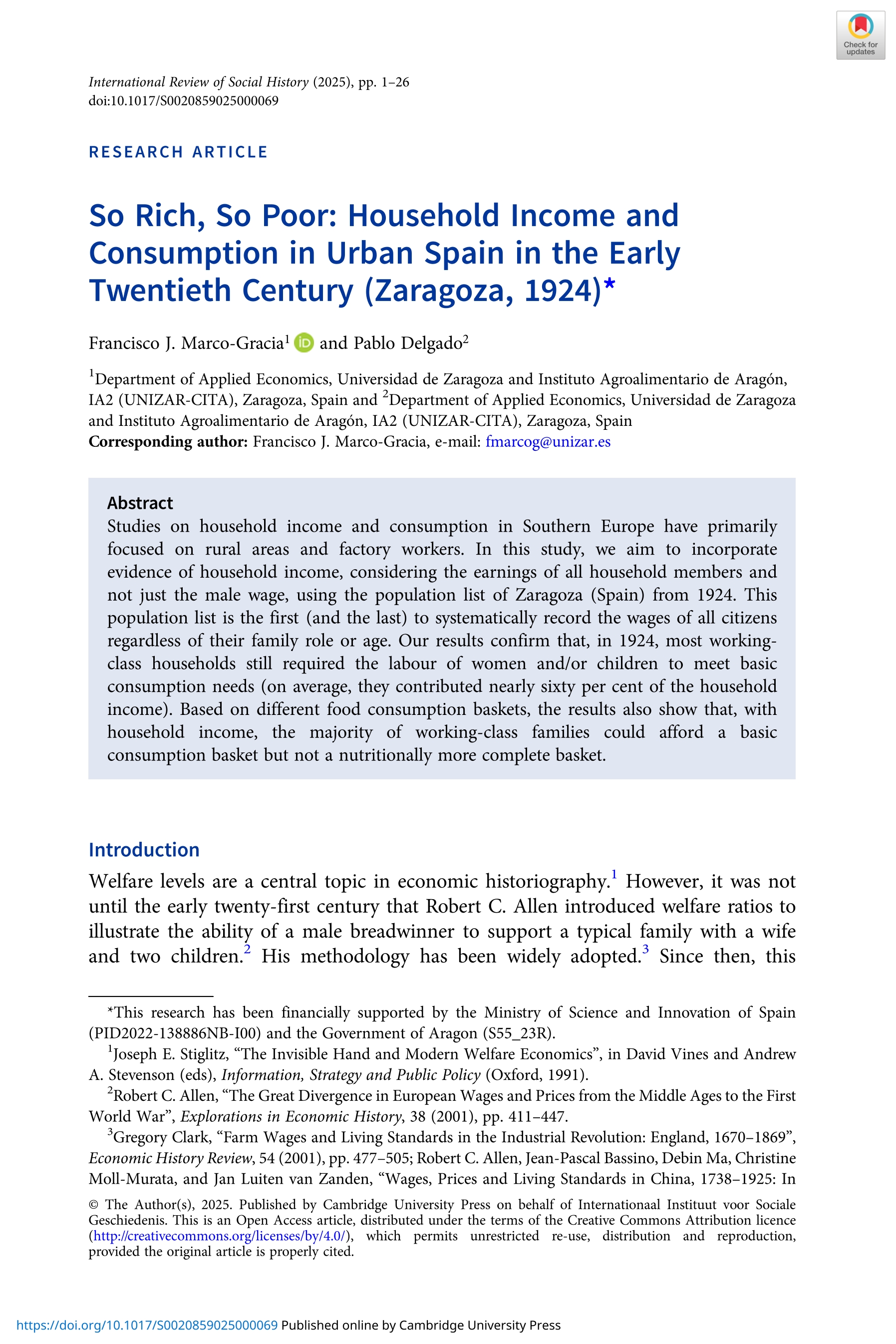 So Rich, So Poor: Household Income and Consumption in Urban Spain in the Early Twentieth Century (Zaragoza, 1924)