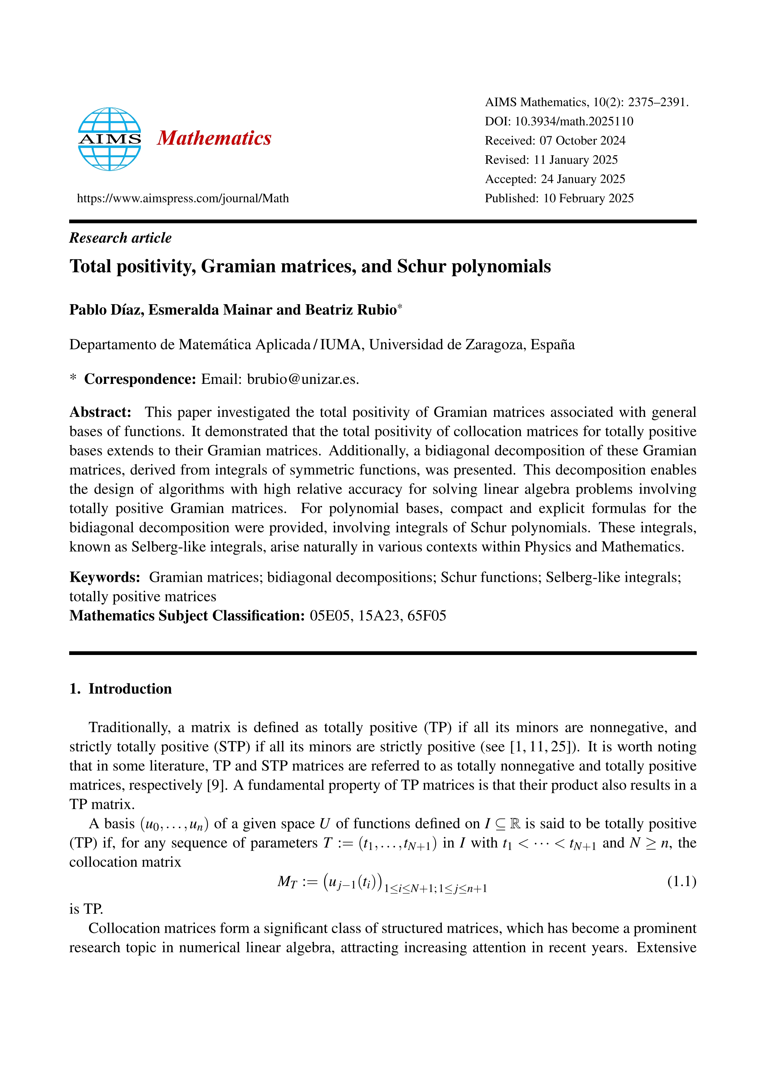 Total positivity, Gramian matrices, and Schur polynomials