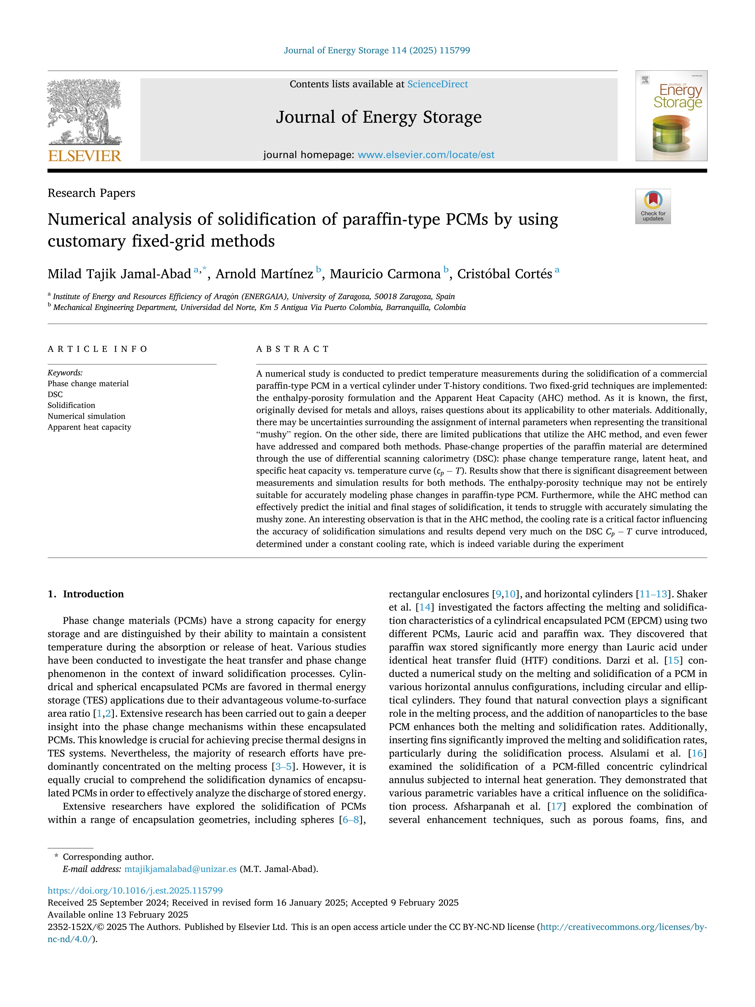 Numerical analysis of solidification of paraffin-type PCMs by using customary fixed-grid methods