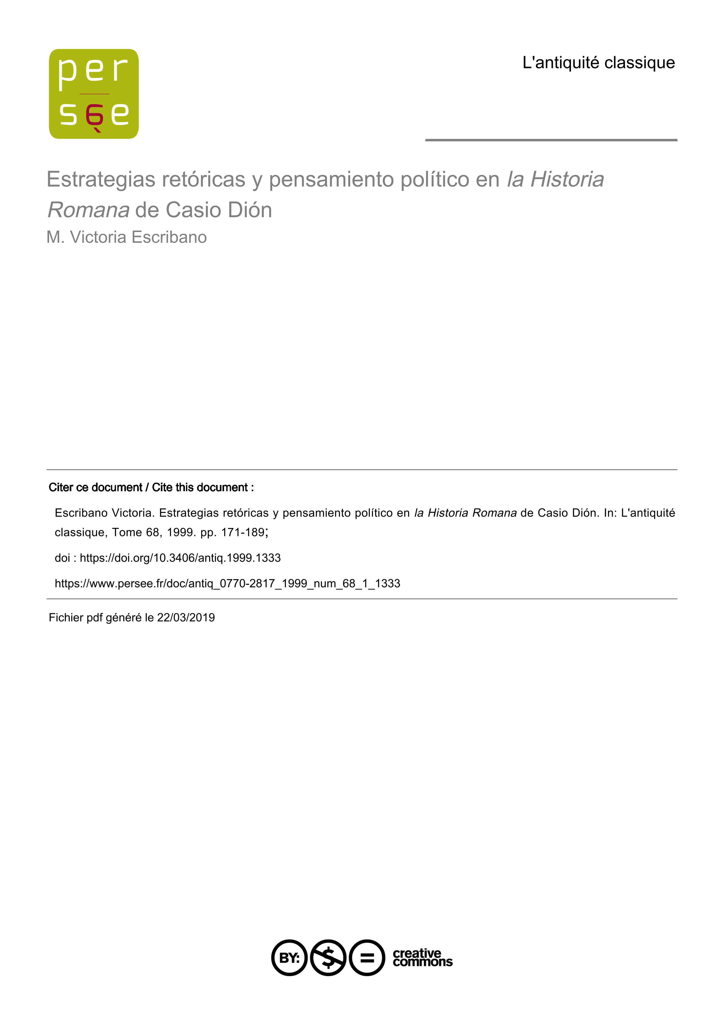 Estrategias retóricas y pensamiento político en la Historia Romana de Casio Dión