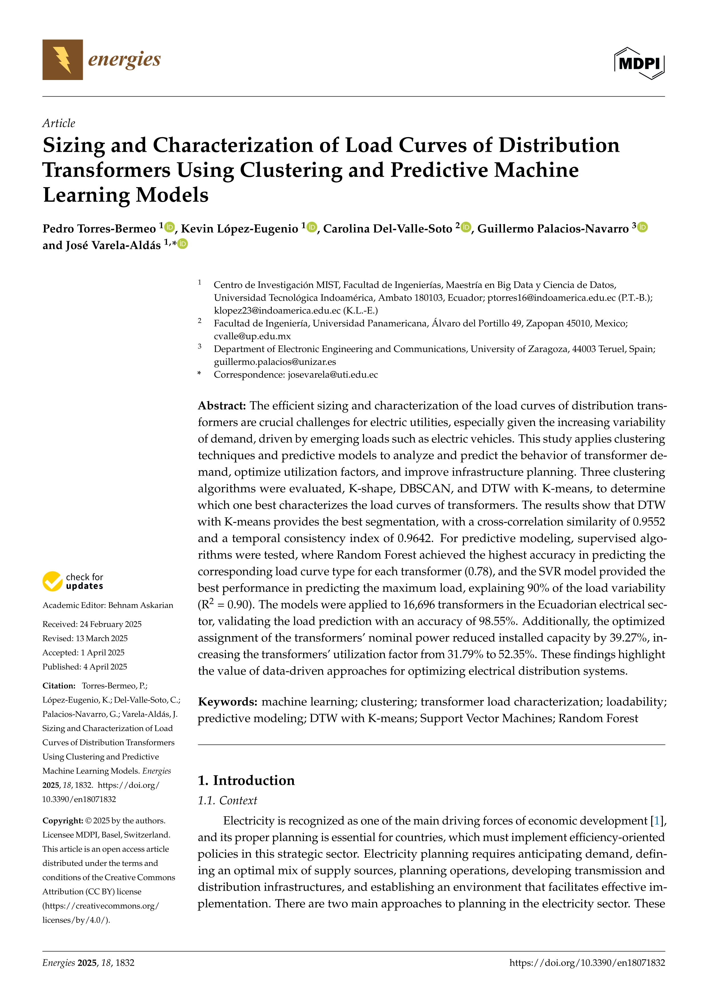 Sizing and Characterization of Load Curves of Distribution Transformers Using Clustering and Predictive Machine Learning Models