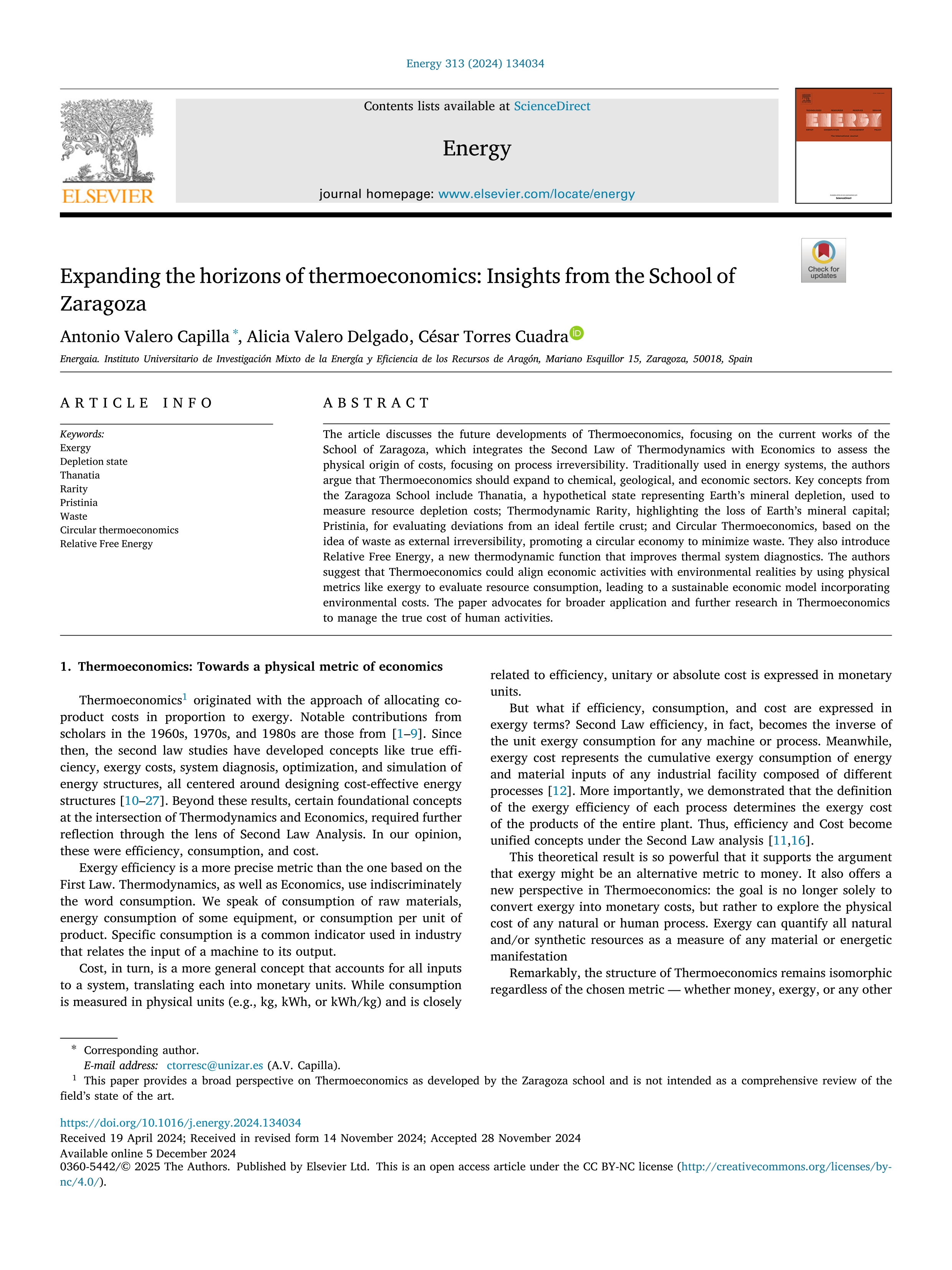 Expanding the horizons of thermoeconomics: Insights from the School of Zaragoza