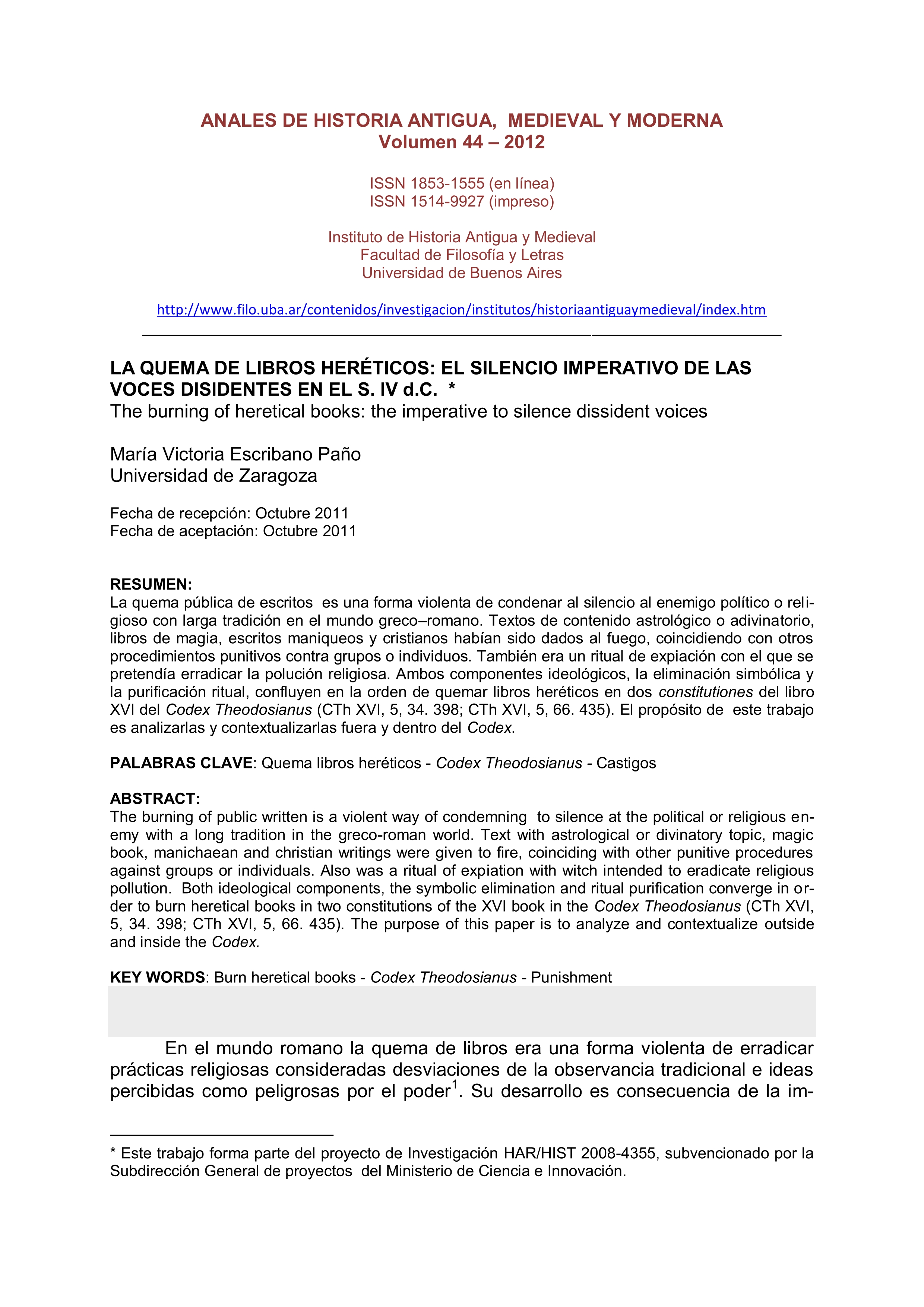 La quema de libros heréticos: el silencio imperativo de las voces disidentes en los ss. IV y V