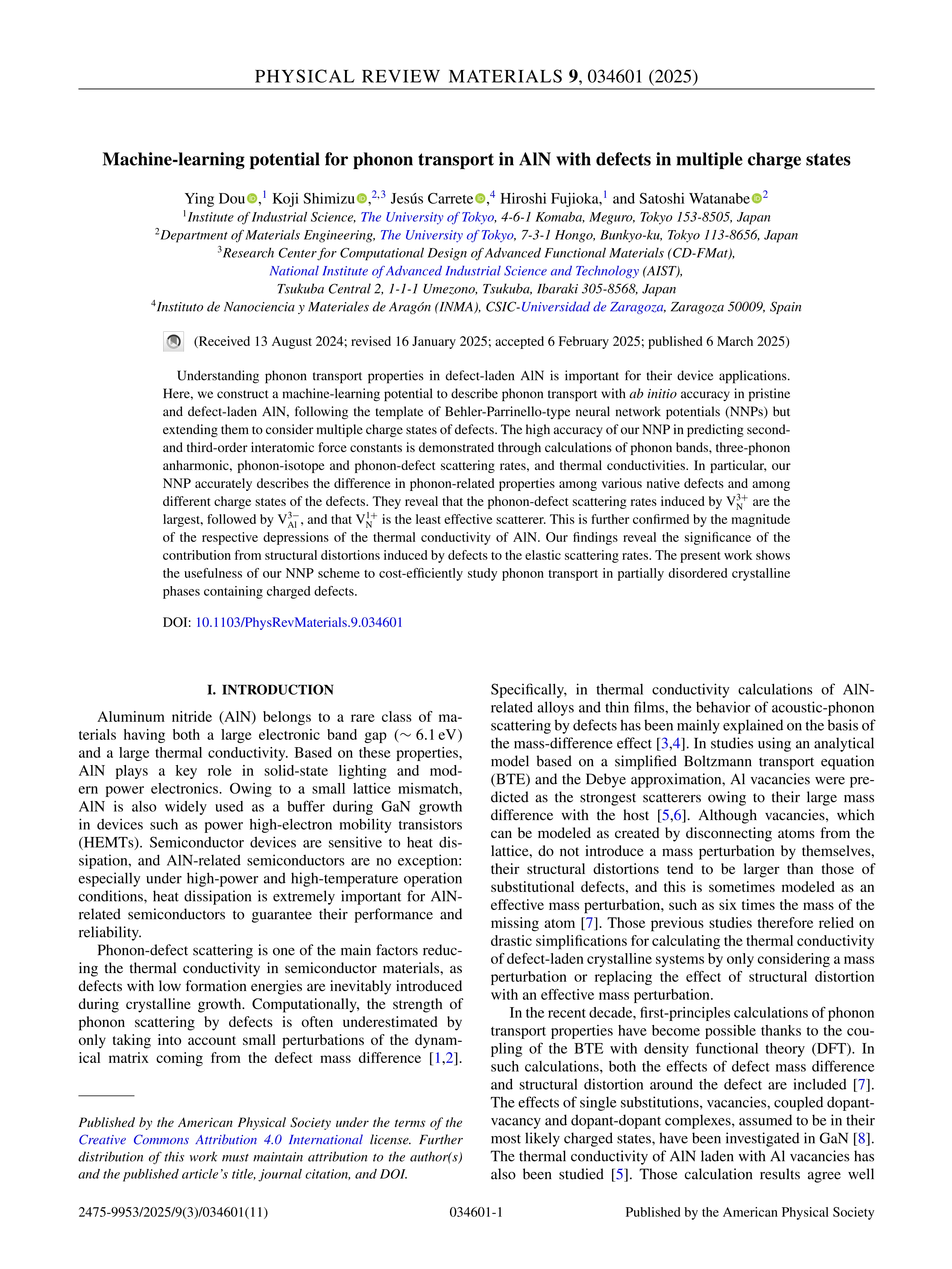 Machine-learning potential for phonon transport in AlN with defects in multiple charge states