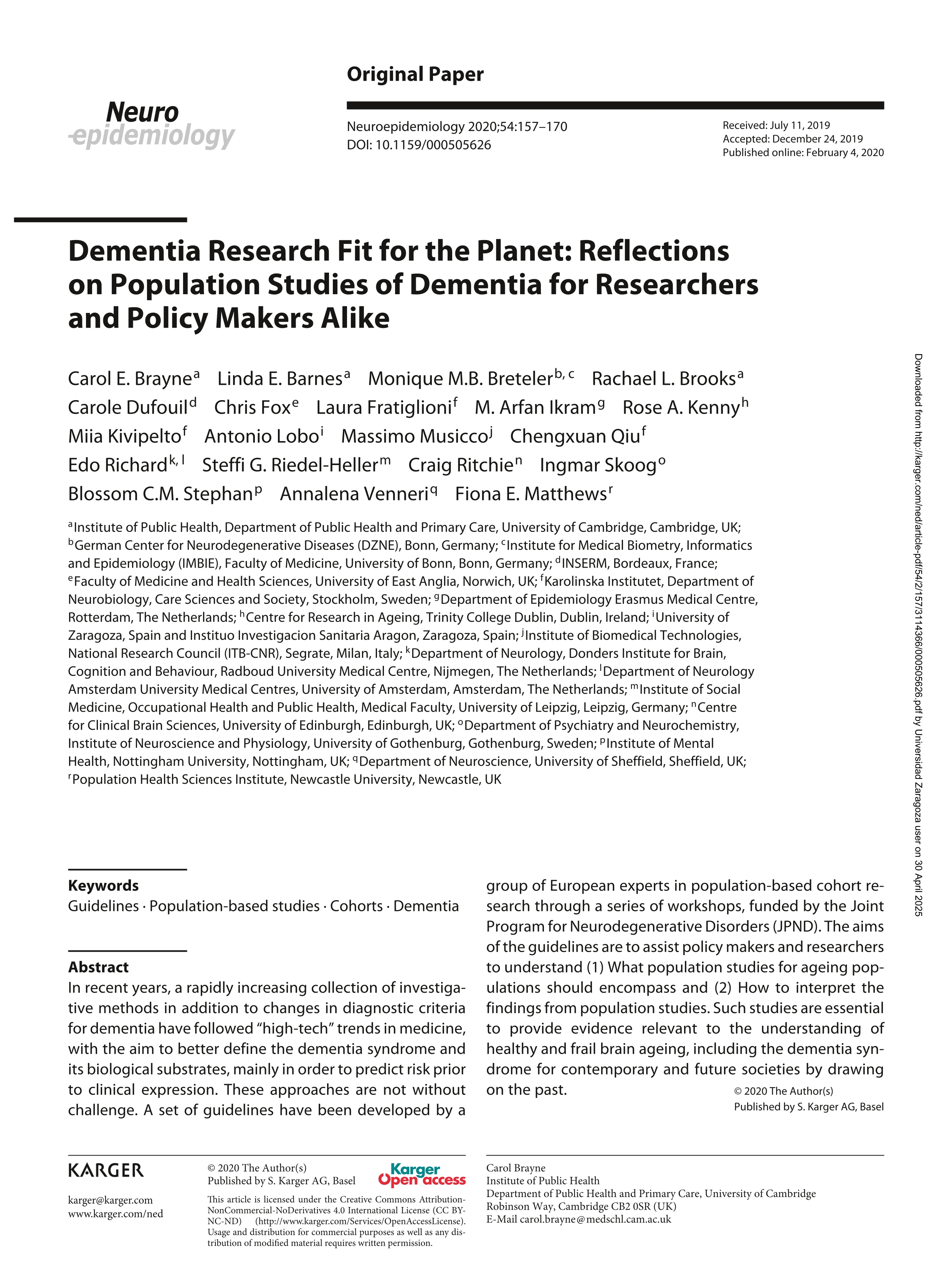 Dementia Research Fit for the Planet: Reflections on Population Studies of Dementia for Researchers and Policy Makers Alike