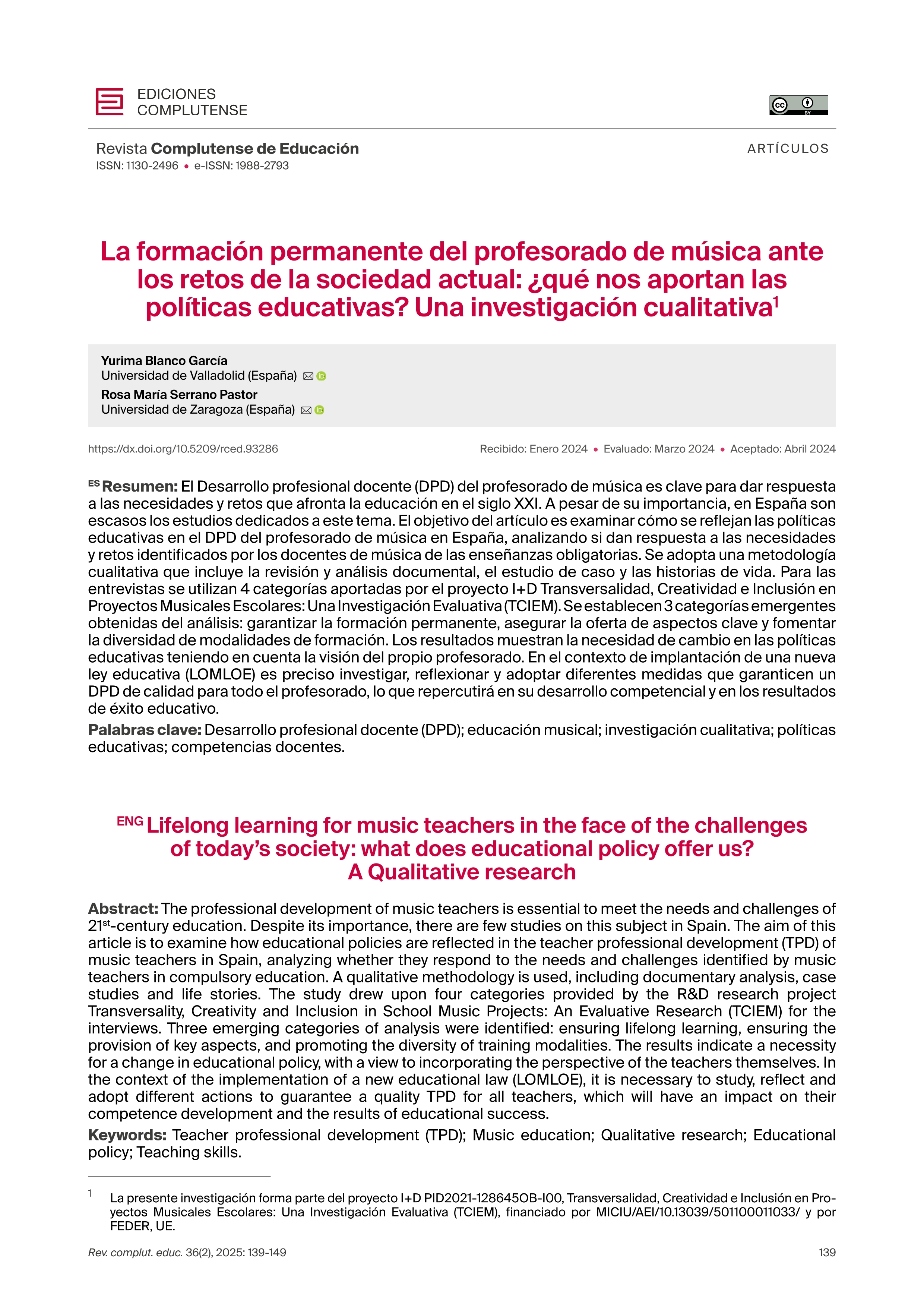 La formación permanente del profesorado de música ante los retos de la sociedad actual: ¿Qué nos aportan las políticas educativas? Una investigación cualitativa