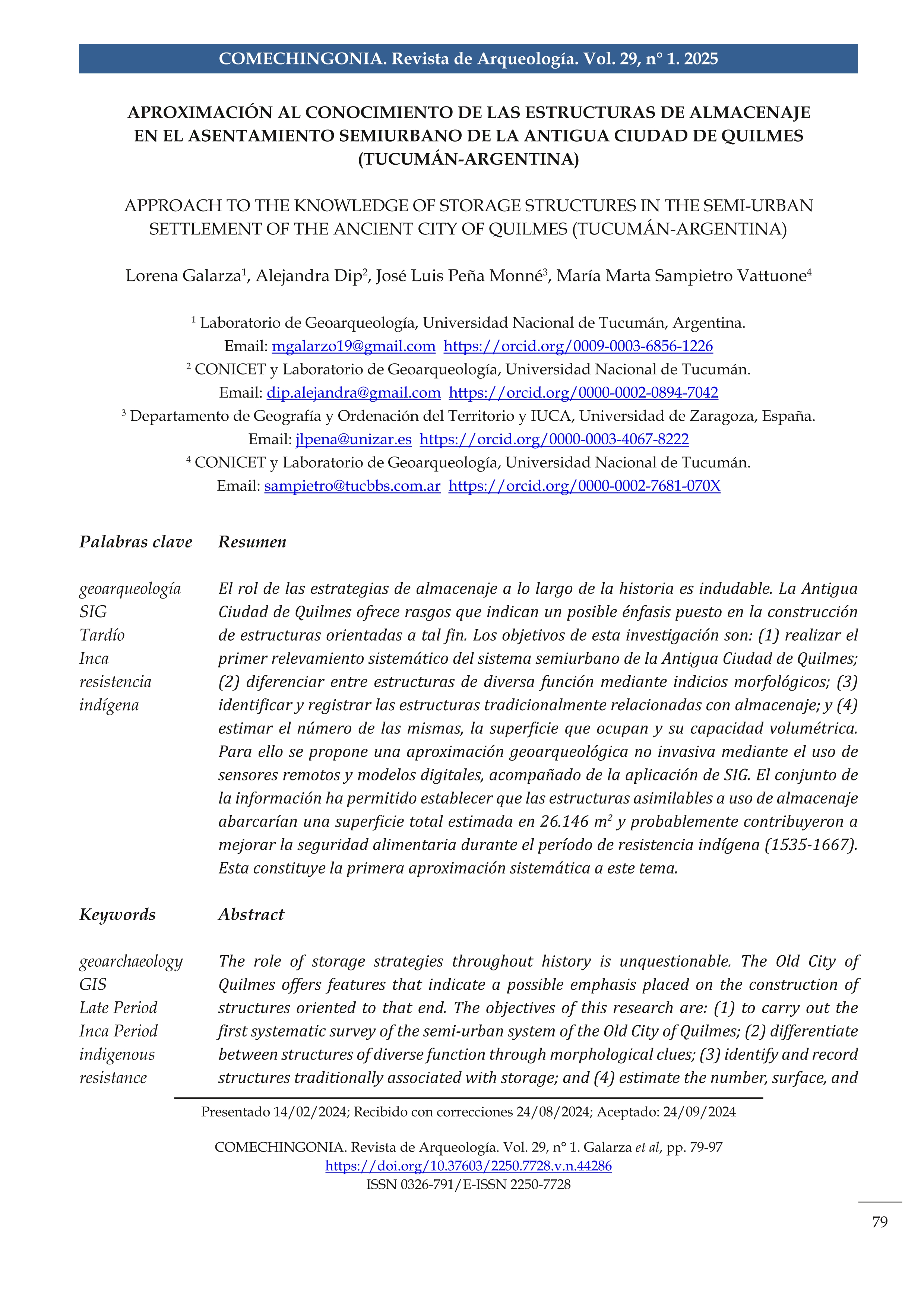 Aproximación al conocimiento de las estructuras de almacenaje en el asentamiento semiurbano de la Antigua Ciudad de Quilmes (Tucumán-Argentina)