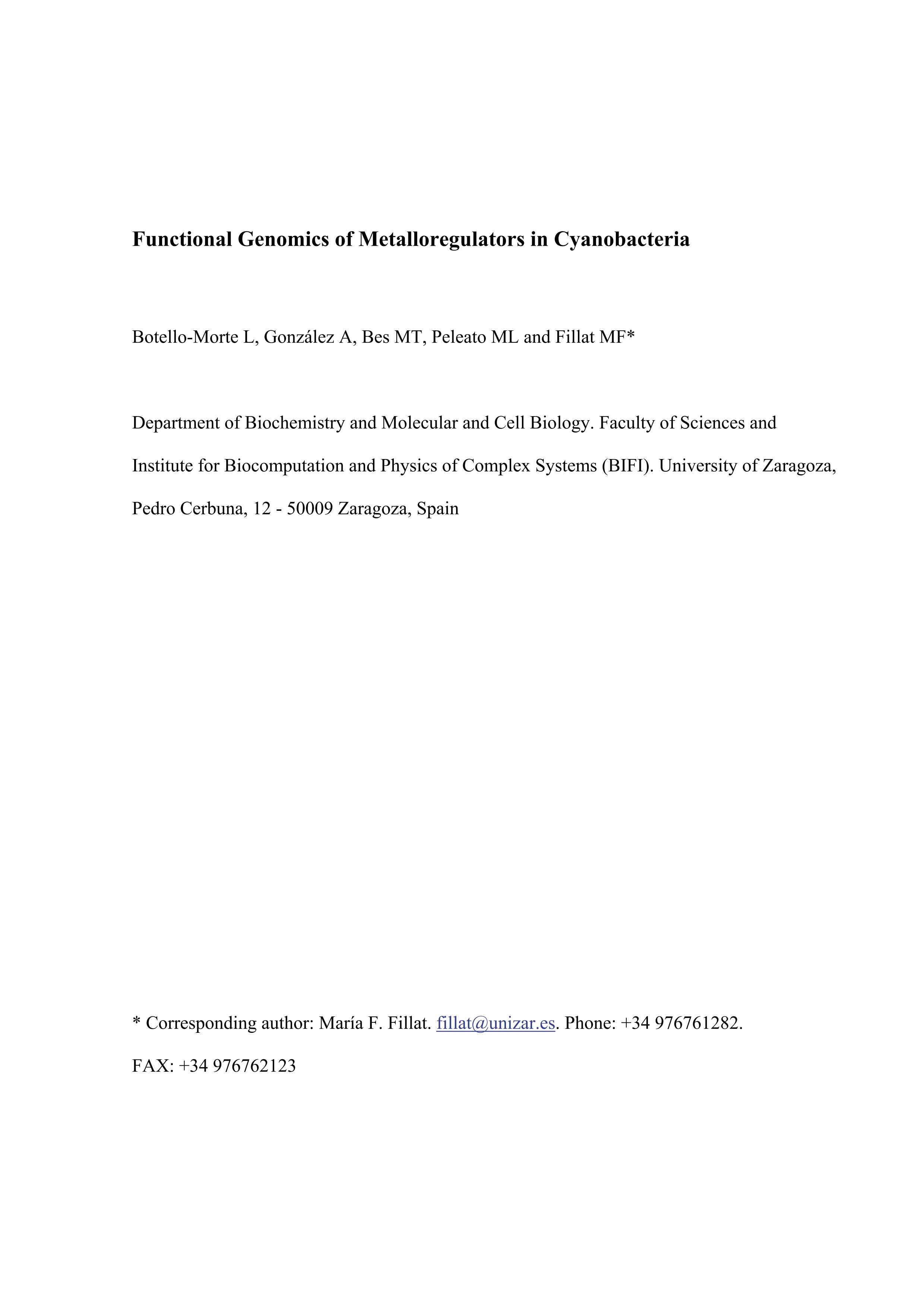Functional Genomics of Metalloregulators in Cyanobacteria