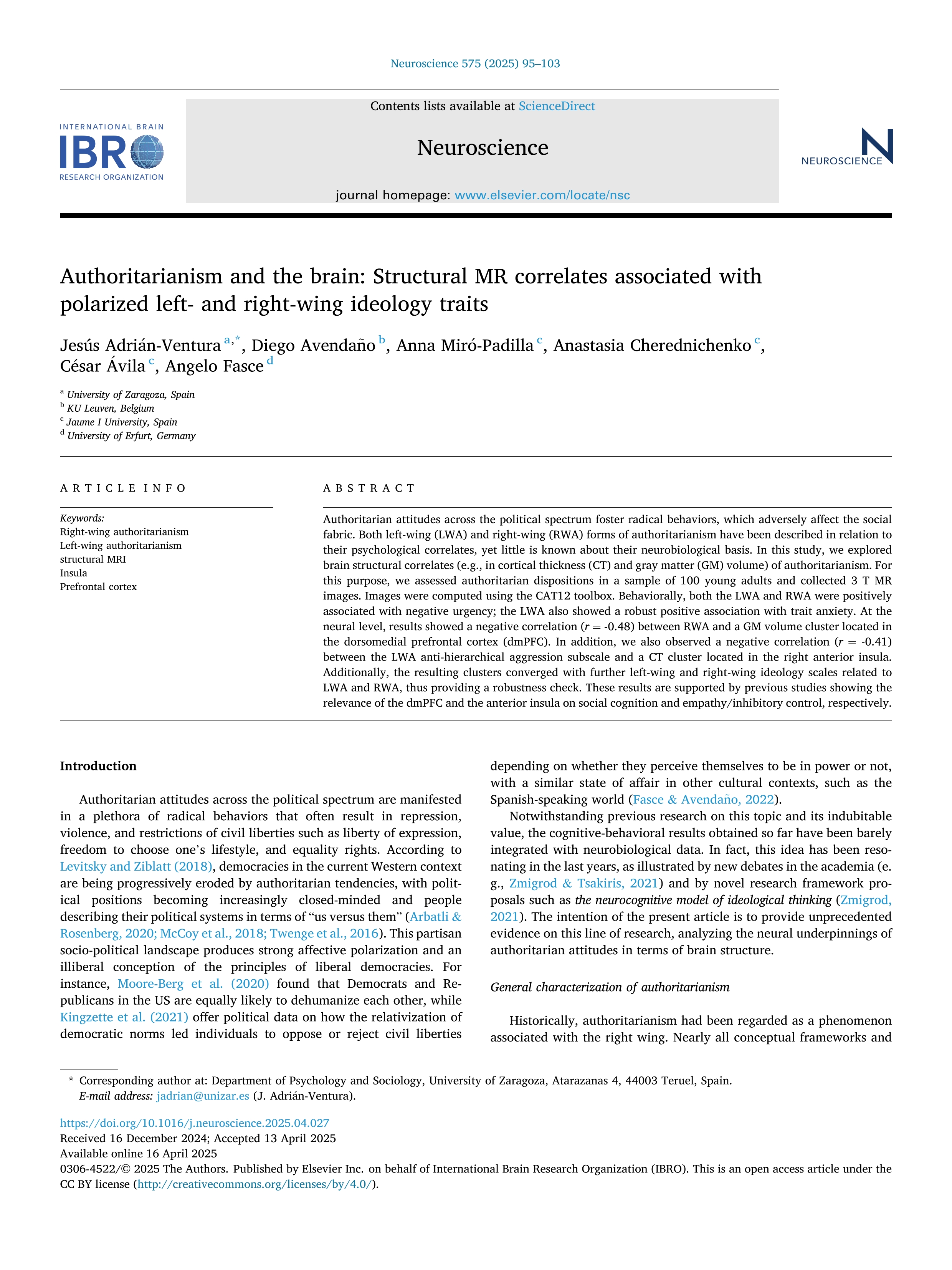 Authoritarianism and the brain: Structural MR correlates associated with polarized left- and right-wing ideology traits