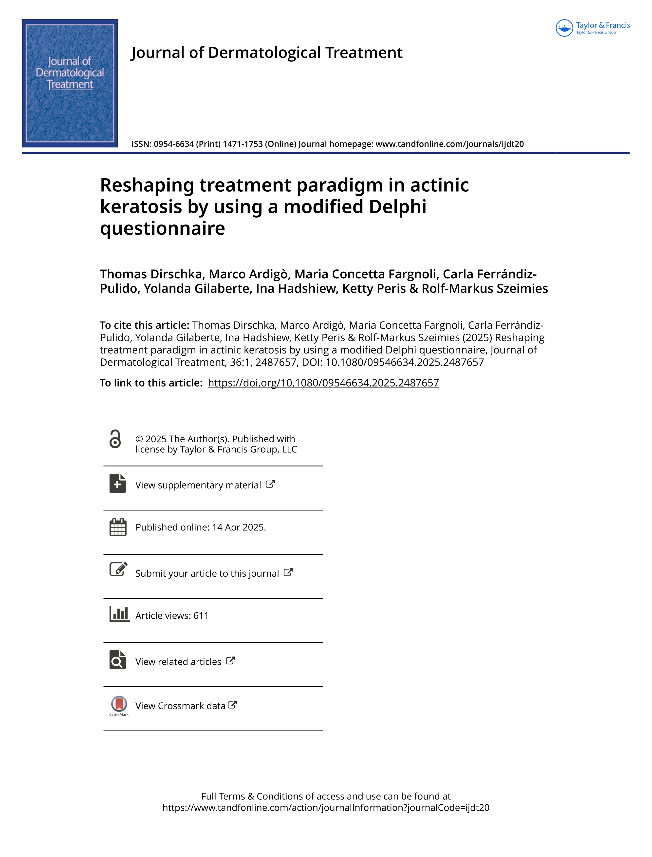 Reshaping treatment paradigm in actinic keratosis by using a modified Delphi questionnaire