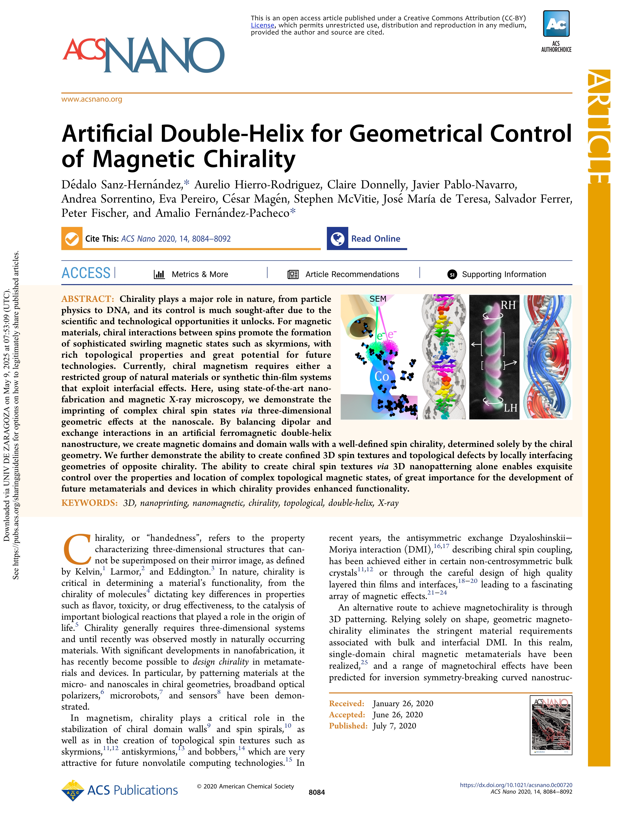 Artificial Double-Helix for Geometrical Control of Magnetic Chirality