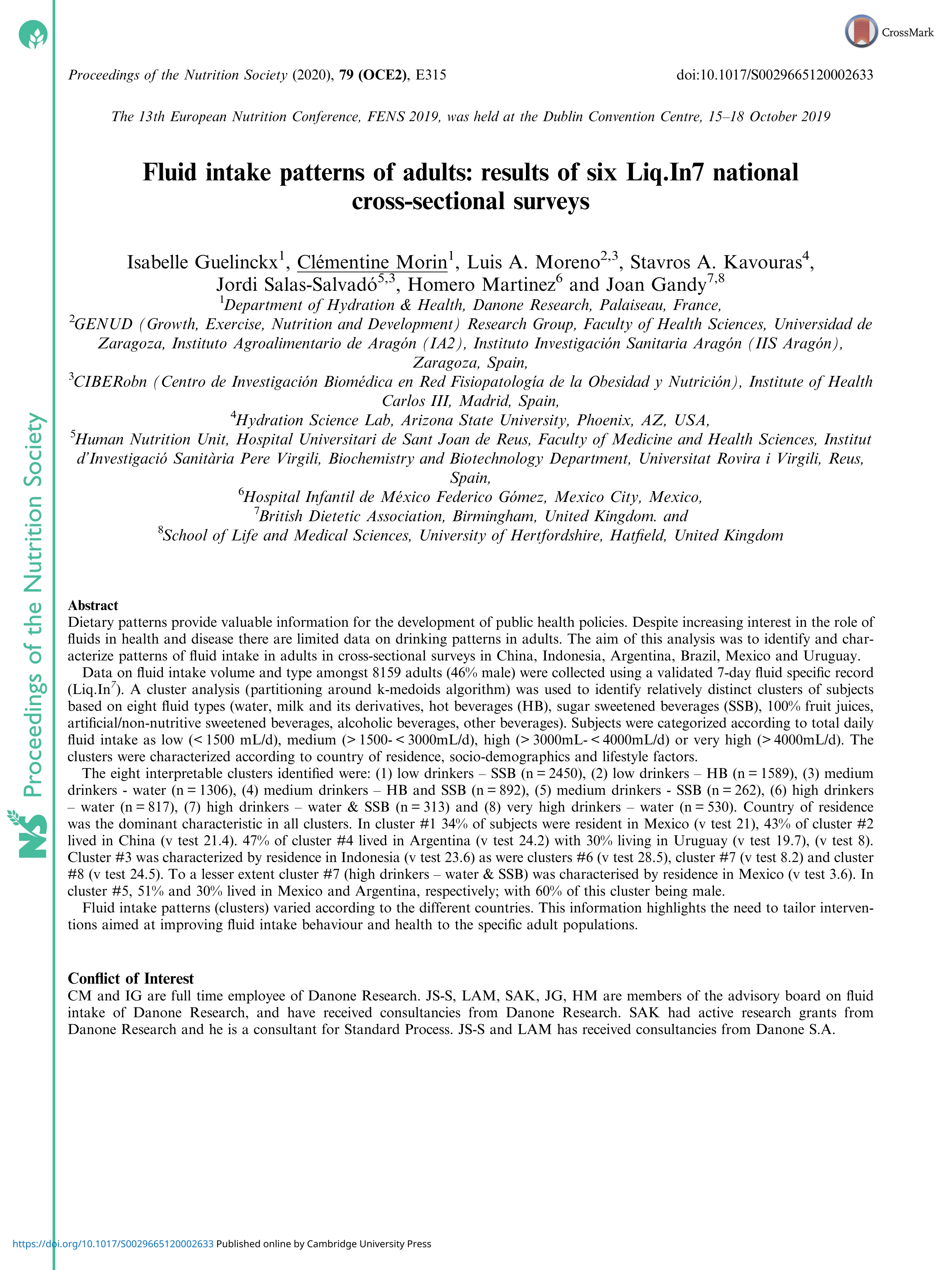 Fluid intake patterns of adults: results of six Liq.In7 national cross-sectional surveys